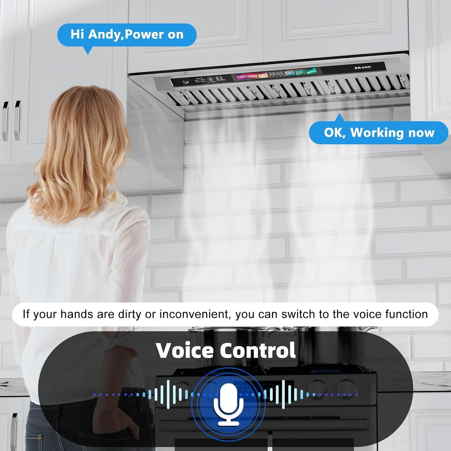 36 Inch Insert Range Hood with Voice/Gesture/Touch Control, 900 CFM Built-in Kitchen Hood Vent with 4 Speed Exhaust Fan, Memory Mode, Adjustable Lights, Ducted/Ductless Convertible