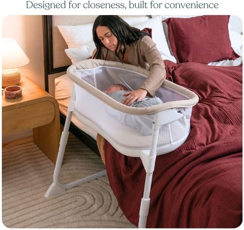 HALO BassiNest Lite - Portable Breathable Baby Bassinet with Mesh Walls & Lowering Wall for Easy Access