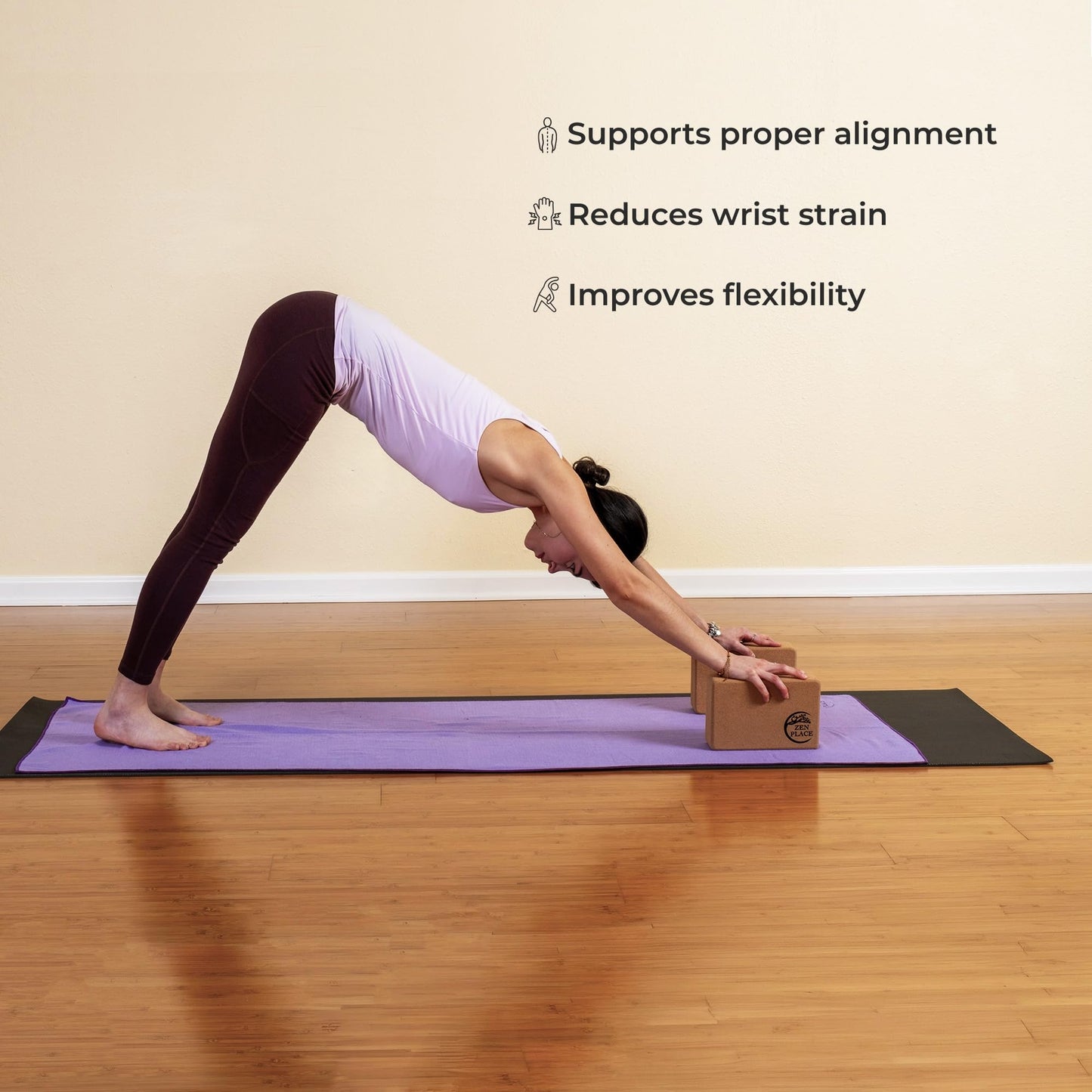 Zen Place Cork Yoga Blocks 2 Pack – High Density Natural Cork Blocks for Yoga, Pilates, Stretching, Balance & Flexibility