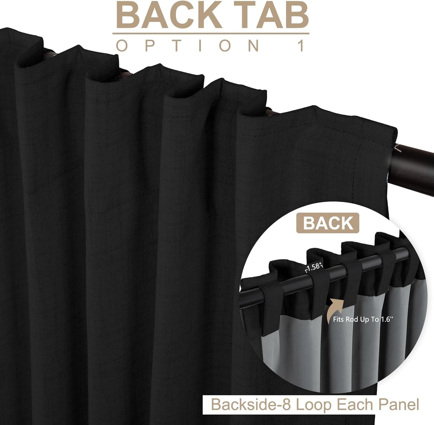 Skiennix 100% Blackout Linen Curtains - Thermal Insulated Drapes for Bedroom | 50" W x 96" L, Black