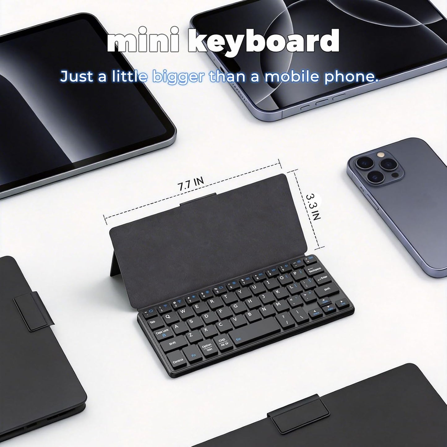CMARS 150 Mini Bluetooth Keyboard for iPad, Universal Portable Wireless Keyboards with Adjustable Stand & Integrated