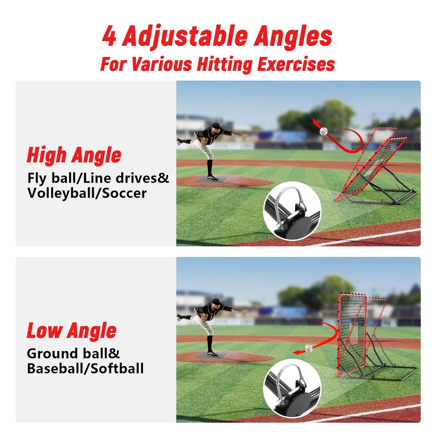 Baseball Rebounder,4x4.5FT Soccer Rebounder with 4 Adjustable Angles, 28 Bungee Cords to Adjust Elastic, Sports Equipment for Soccer/Baseball/Softball/Volleyball Training,Pitchback Net for All Levels