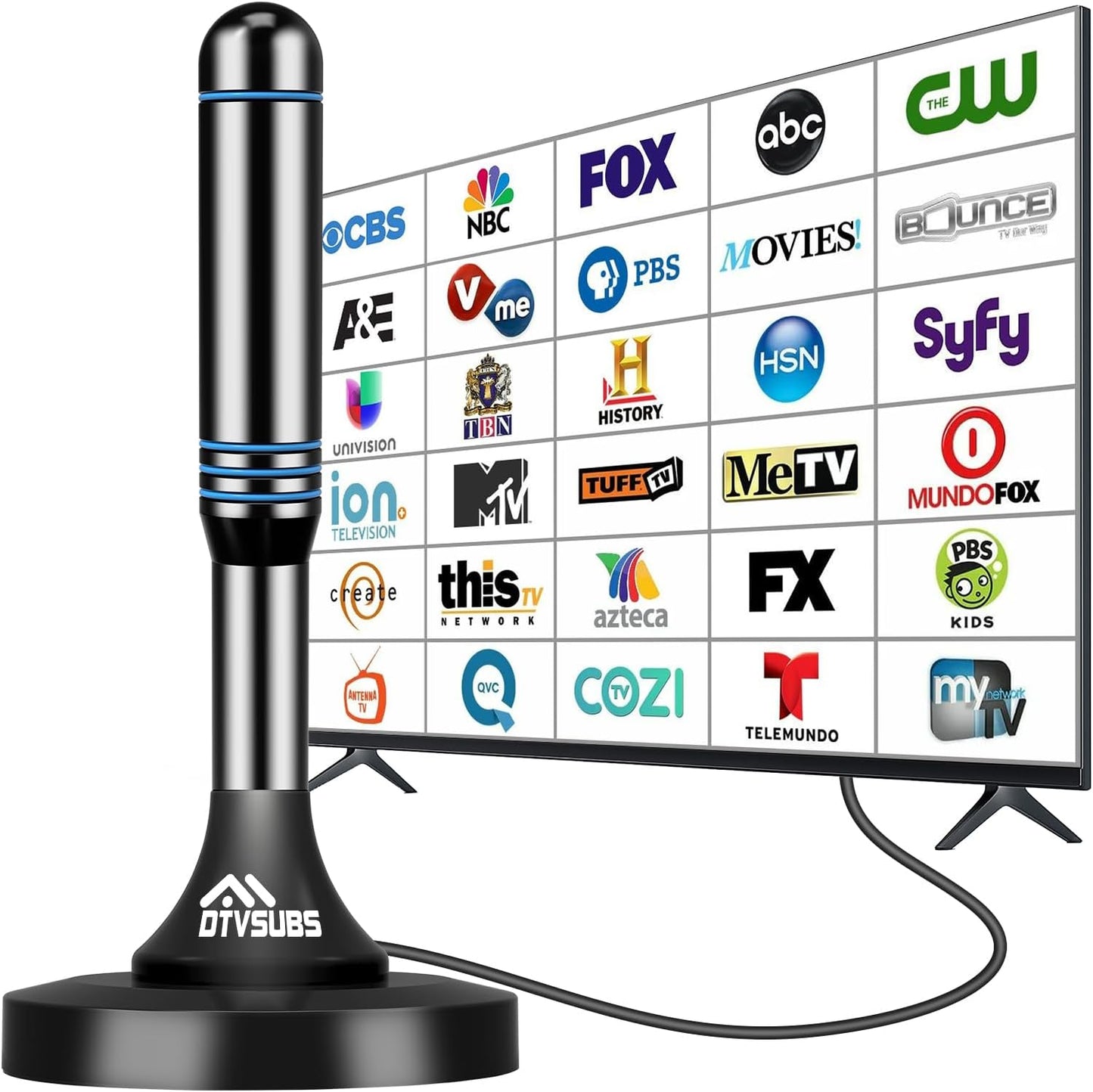 DTVSUBS 2026 360 4K 1080P Digital TV Antenna for Smart TV Indoor, Long Range Reception for Local Channels, HDTV Antenna