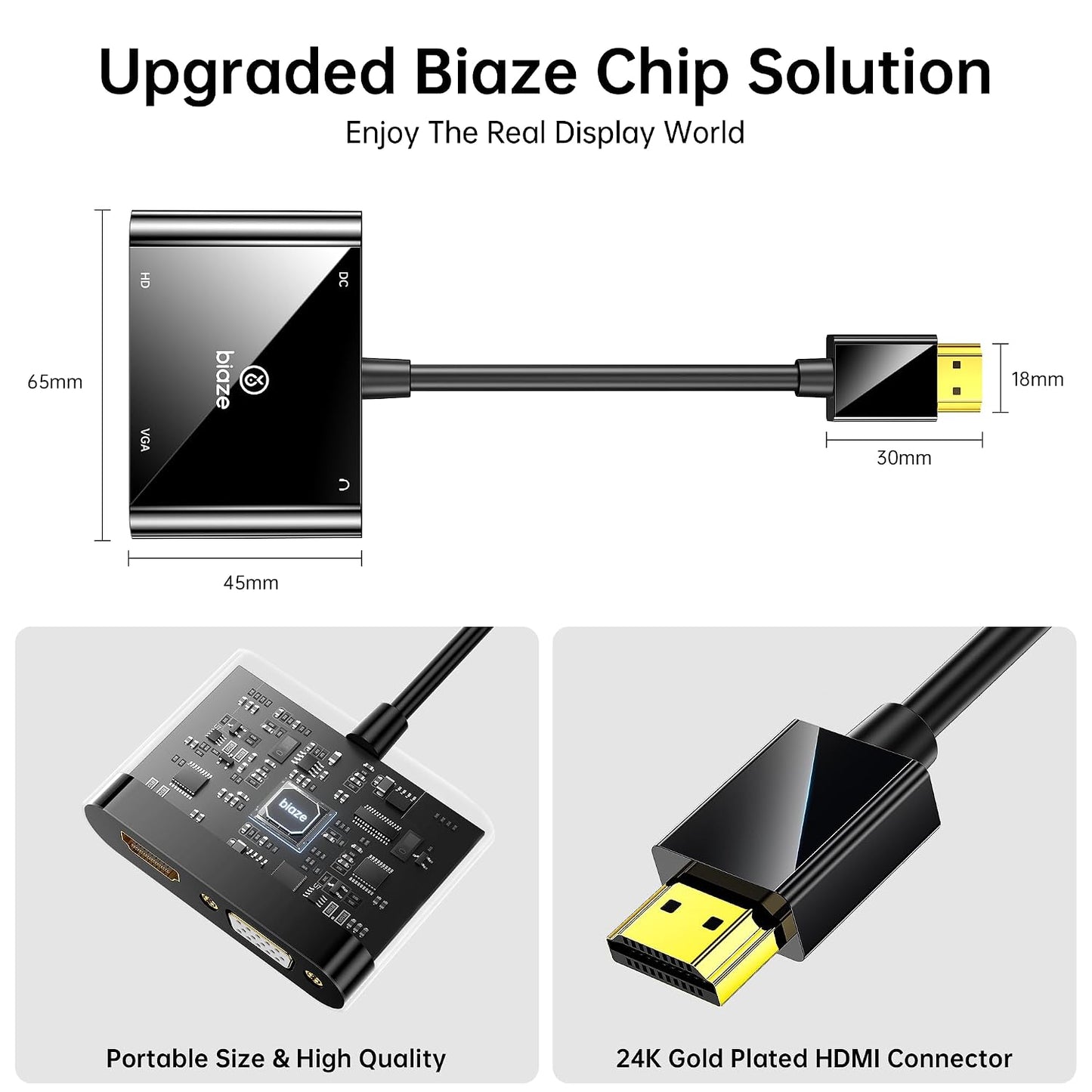 1080P HDMI to VGA and HDMI Adapter, Dual Output Video Converter with Audio, USB-Powered HDMI Splitter for Laptop, TV