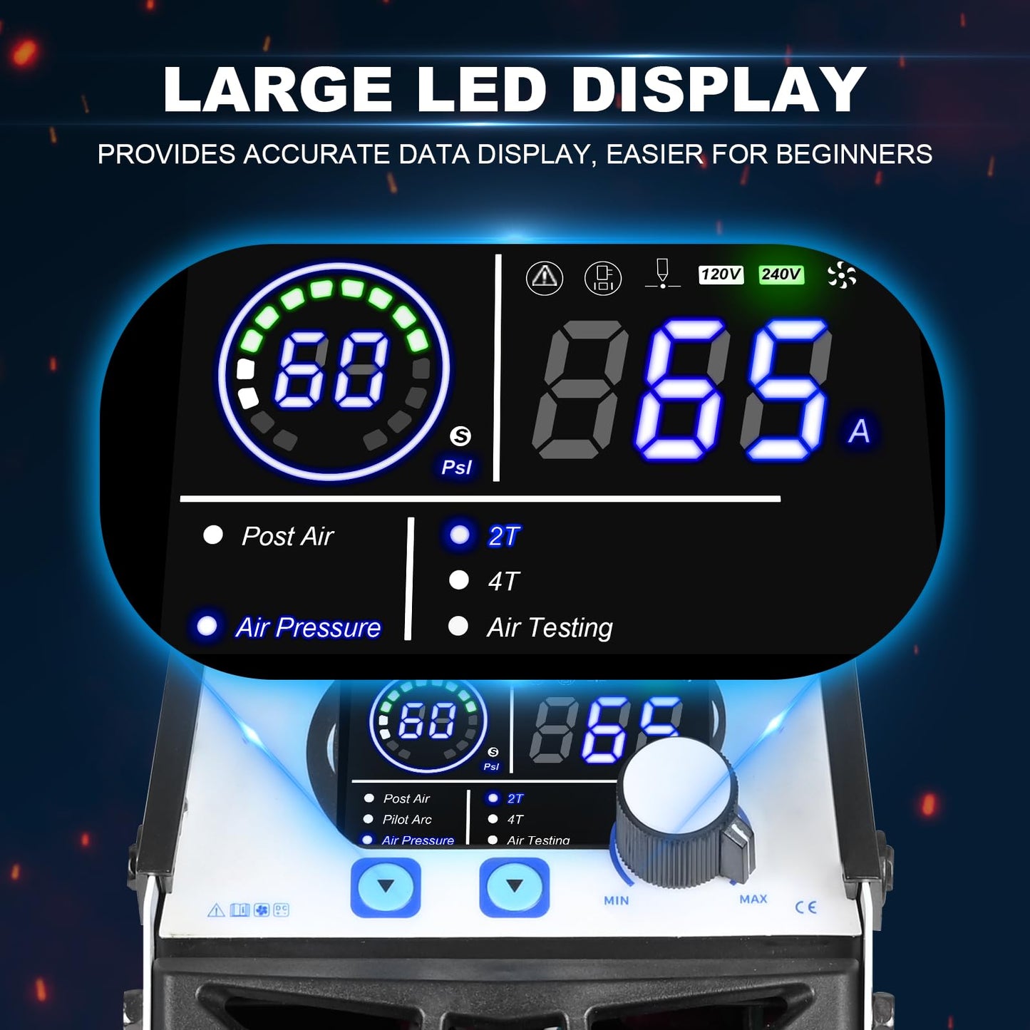 FLARING FC650D PLUS Plasma Cutter 65 AMP Touch Arc Plasma Cutter Machine 120/240V Dual Voltage, Digital Display, High Frequency IGBT Inverter, Post Air/2T/4T, 5/8" Clean Cut with Consumable