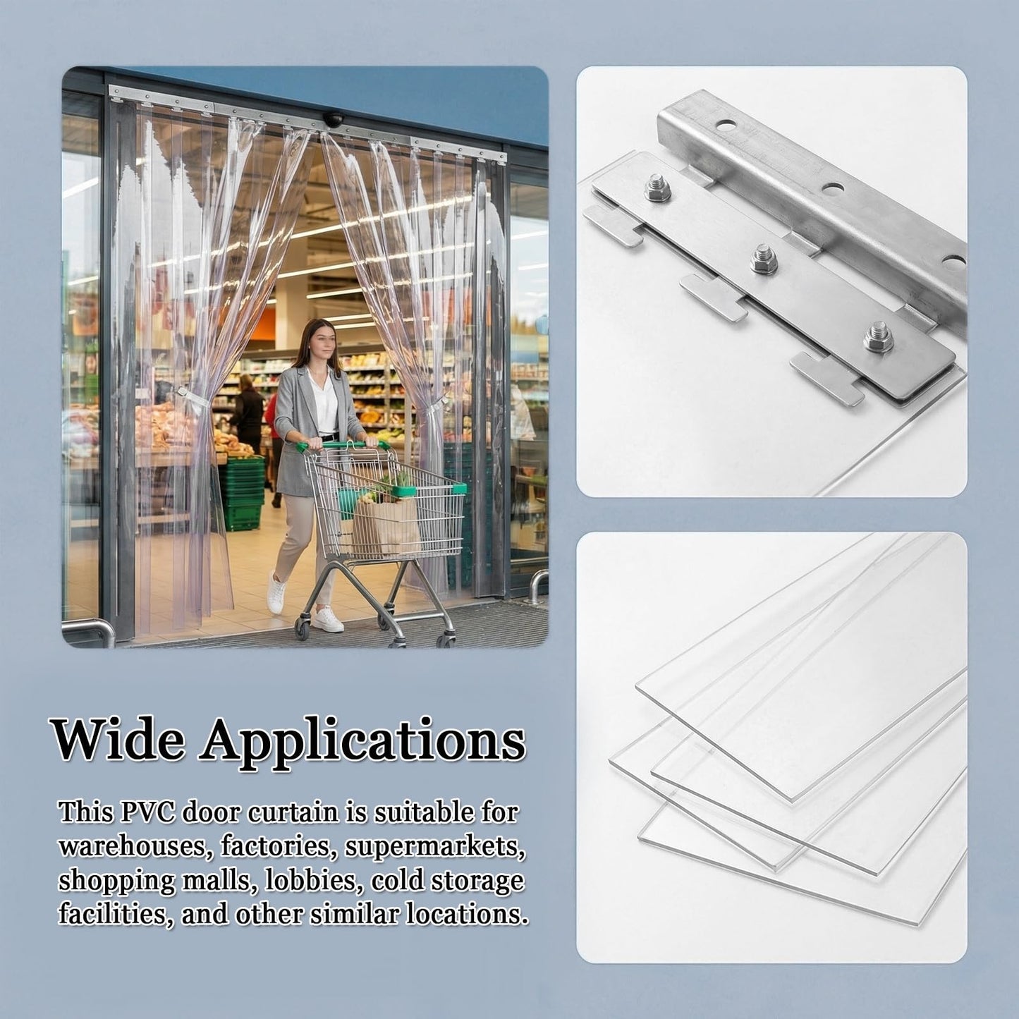 SHINGJING PVC Curtain Door Strip,Transparent PVC Strip Curtain Door Kit,Soft Flexible Vinyl Plastic for Industrial Doorway Freezer Room,Waterproof Windproof(W75xH290cm/W29.53xH114.17in)