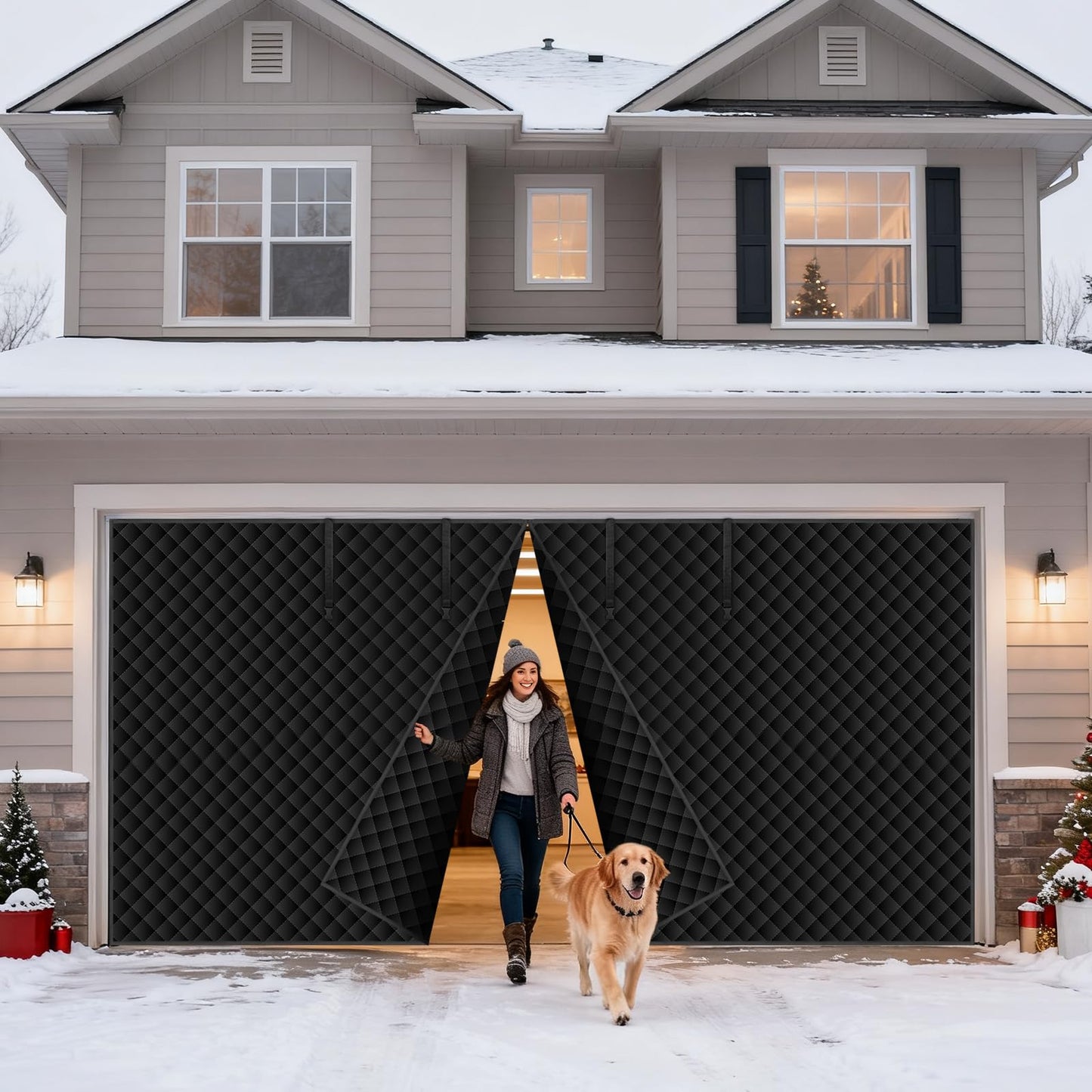 Oiyeefo Winter Garage Door Screen,16 x 7Ft Garage Door Insulation Kit 2 Car, Magnetic Thermal Insulated Garage Cover Curtain,Heavy Duty Garage Privacy Screen, Weatherproof Soundproof, Blackout
