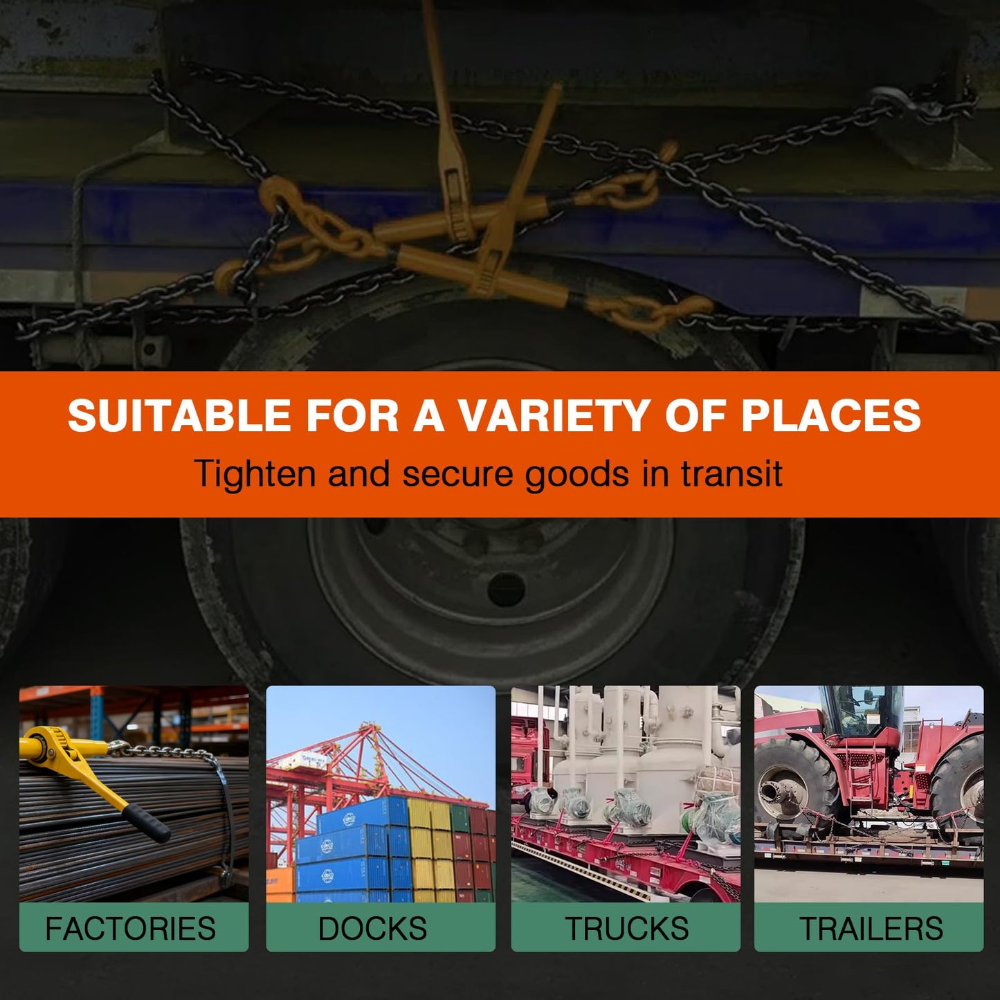 Ratchet Chain Binders,Heavy Duty Load Binders with Grab Hooks,9200 LBS Secure Working Load,Tie Downs for Grade 70-80 Transport Chain,for Towing,Hauling,Flatbed Trailers,3/8''-1/2", 4 Pack