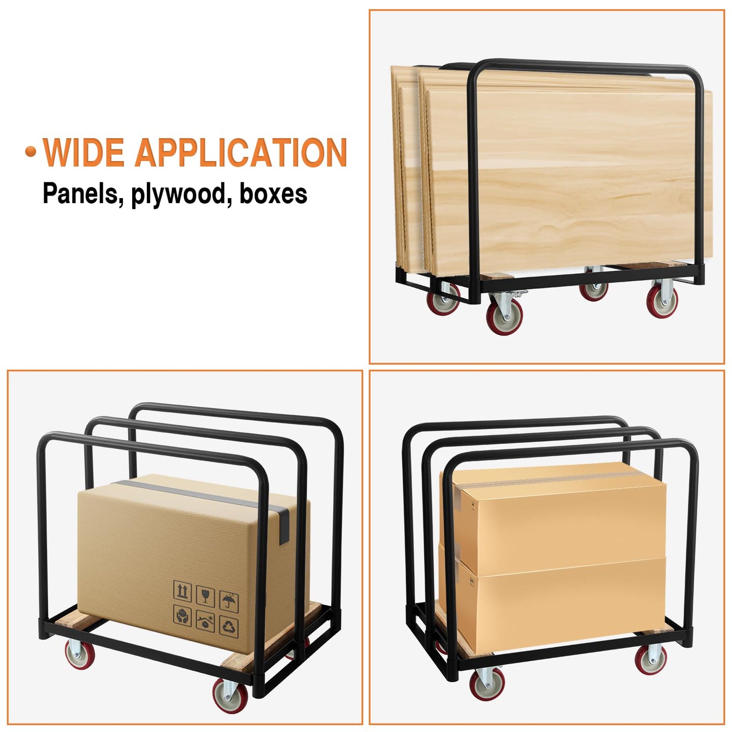 2IN1 Steel Panel Truck Cart, Lumber Cart Drywall Dollies Cart，1500LBS Heavy Duty Flatbed Cart Dollies with 5" Swivel Brake Wheels, Plate Platform Truck with 3 Side Handrails