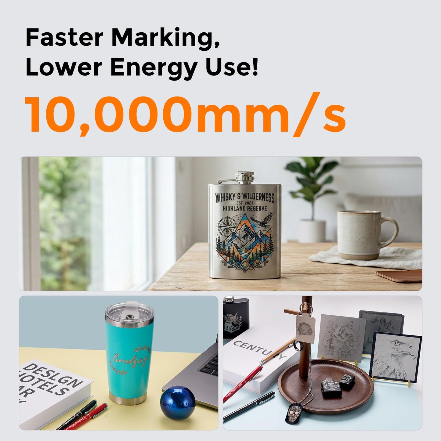 Cloudray 60W JPT MOPA Fiber Laser Engraver, Color Marking, Metal Engraving with 2 F-Theta Lenses, 110x110mm, Laser Engraving Machine, 60,000mW, Class 2, Model CLM60F