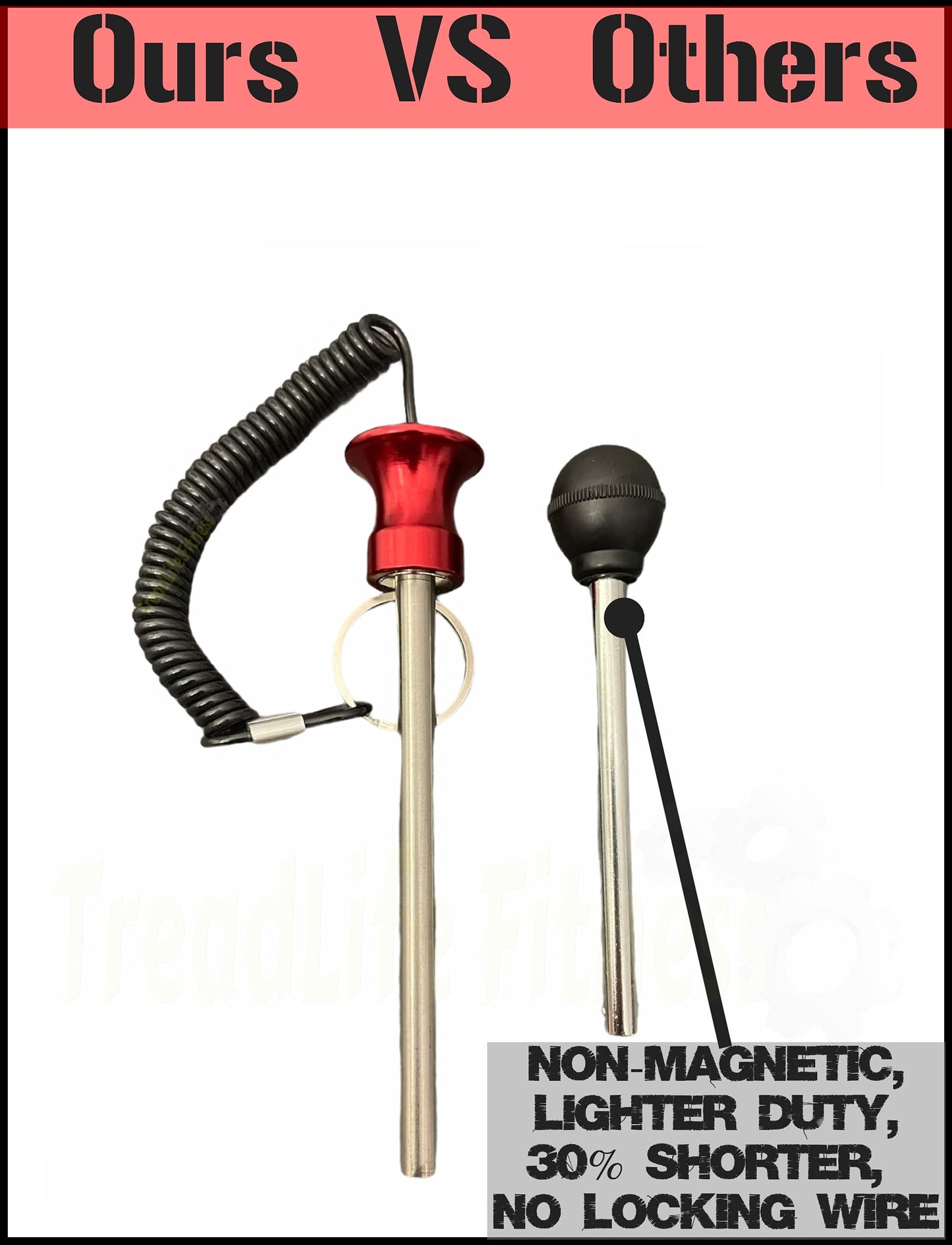 TreadLife Fitness Universal Weight Stack Pin for Commercial Gym or Home Gym | Heavy Duty Magnetic 3/8" Diameter Extra Long 5.5" Pin Insert | Health Club Grade Steel | Red