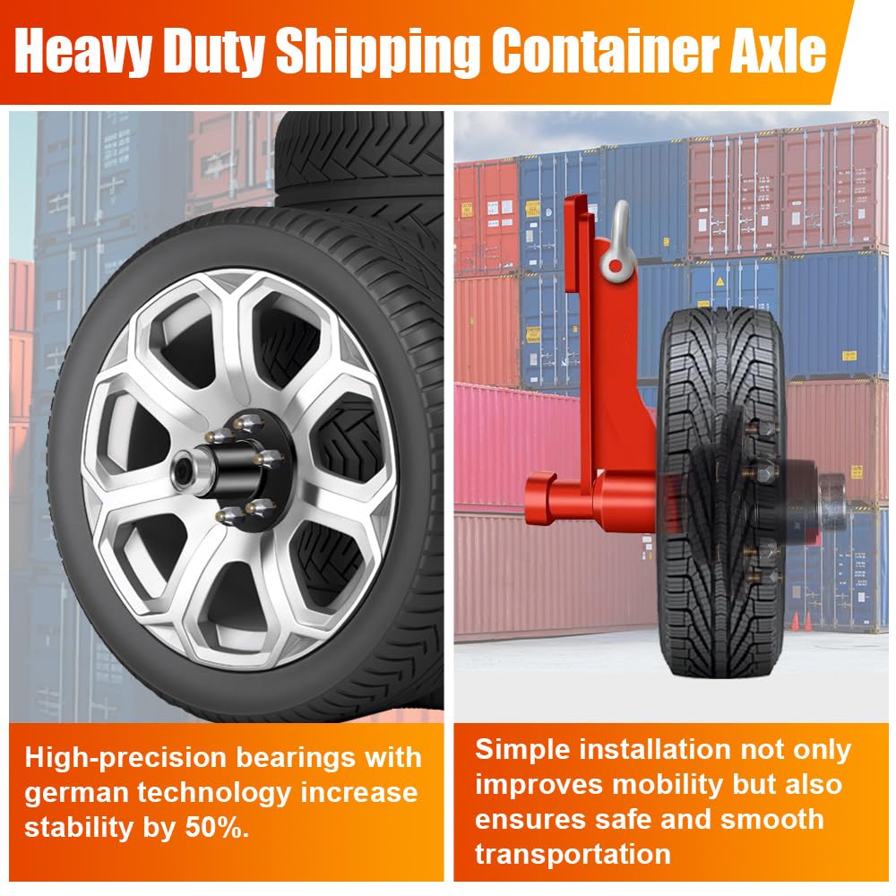 Upgrade 2Pack Shipping Container Wheel 6-Lug Kit, 6x5.5 Lug, Heavy Duty Shipping Container Axle, Shipping Container Accessory with Ratchet Strap for Moving 20ft - 40ft Containers Quickly and Safely
