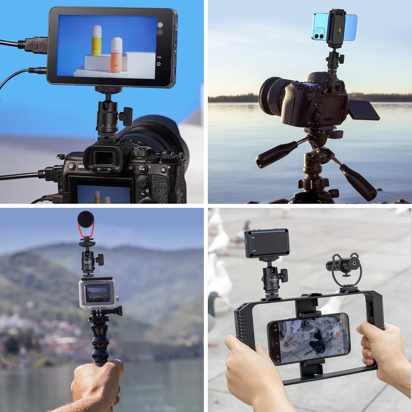 rubesee 1/4" 360 5.5lbs Mini Ball Head, Panoramic Camera Tripod Head with Screw Shoe Mount, Rotatable Metal Adapter