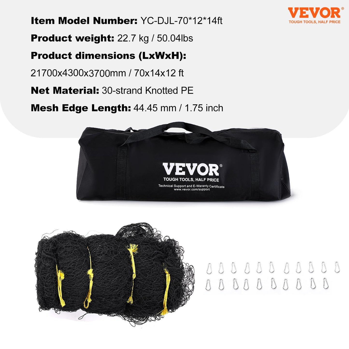 VEVOR Baseball Batting Netting,70FT Professional Softball Baseball Batting Hitting Training Net, Practice Portable Pitching Cage Net with Door & Carry Bag, Heavy Duty Enclosed PE Netting(NET ONLY)