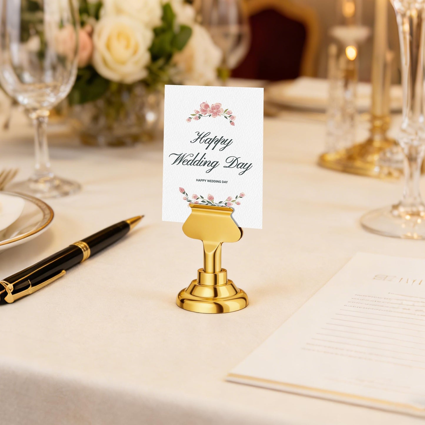 Urban Deco 36 Pieces Table Card Holder Place Card Holders 1.7 inches Gold Steel Card Holders for Photos, Food Signs, Memo Notes, Weddings, Restaurants, Birthdays(Gold 36PK)