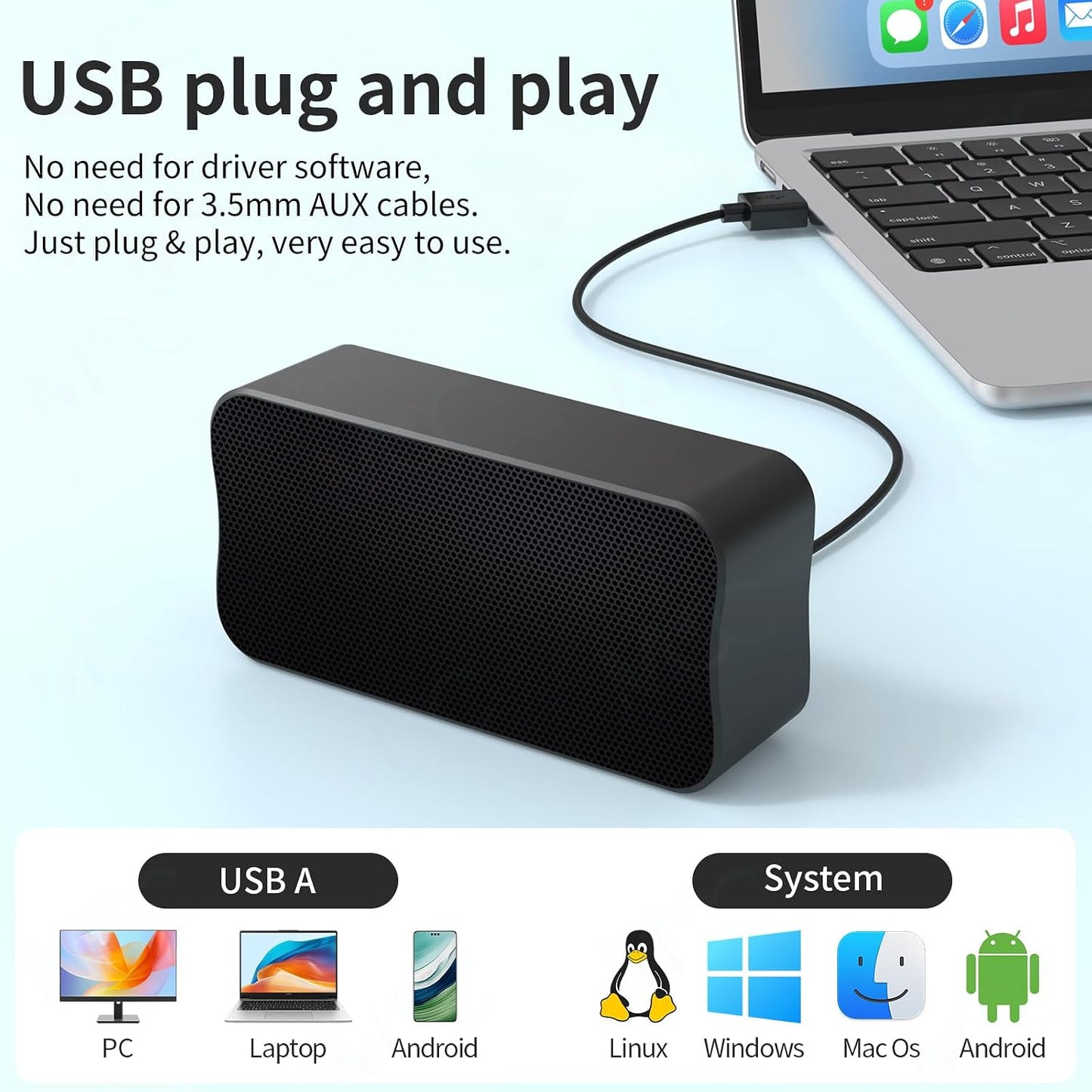 DEPUDA USB Computer Speakers for Desktop PC, Laptop Speaker, Portable Mini Stereo Speakers, Plug and Play, Clear Sound