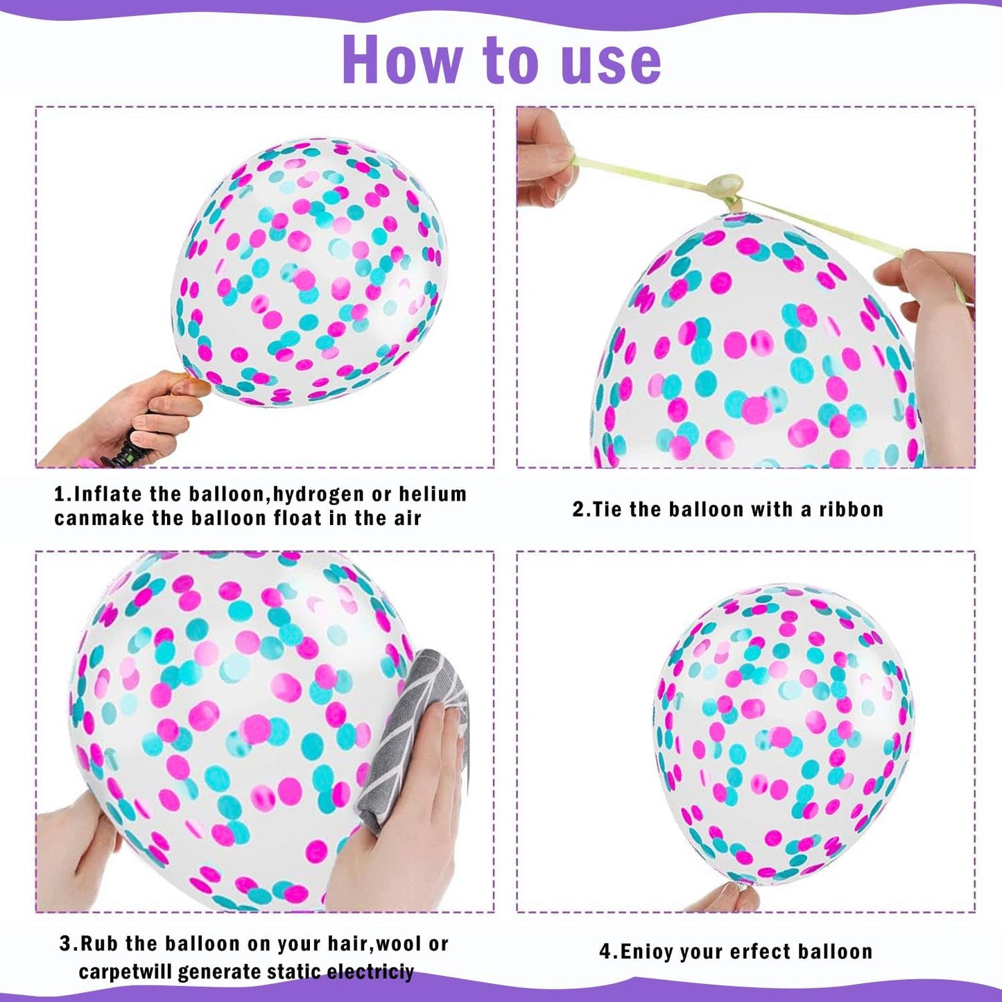 Skiennix 50 Pcs 12 Inch Hot Pink, Purple & Teal Balloons | Metallic Confetti for Birthday & Baby Shower Decor