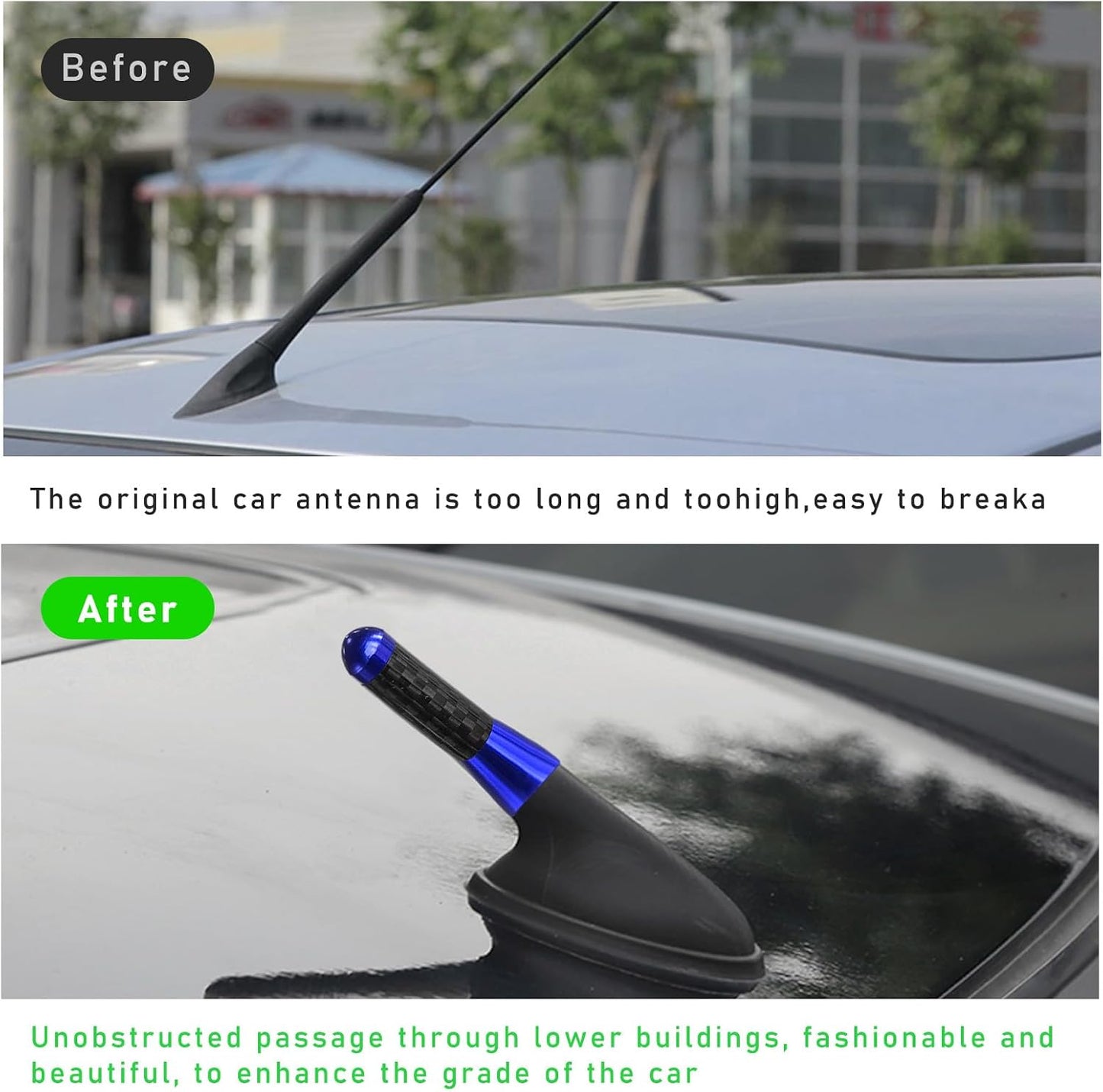 Dickno 1.37'' Car Short Antenna, Aluminum Radio Antenna Mast Replacement, Carbon Fiber Auto AM/FM Radio Reception