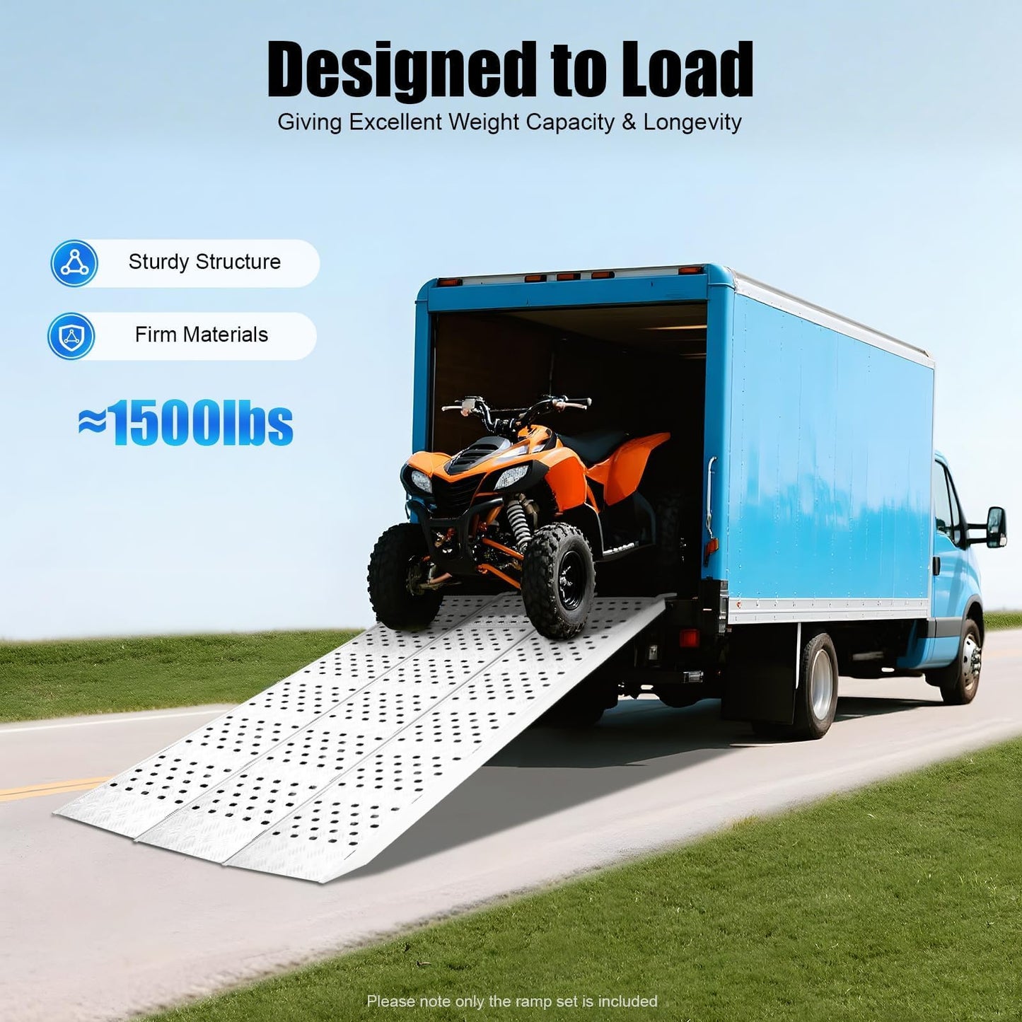 Aluminum Tri-Fold Ramp with Treads, Extra Wide Loading Ramp 1500 lbs Capacity, 54"×77" Heavy Duty Trailer Ramps for ATV, UTV, Motorcycle, Lawn Mower