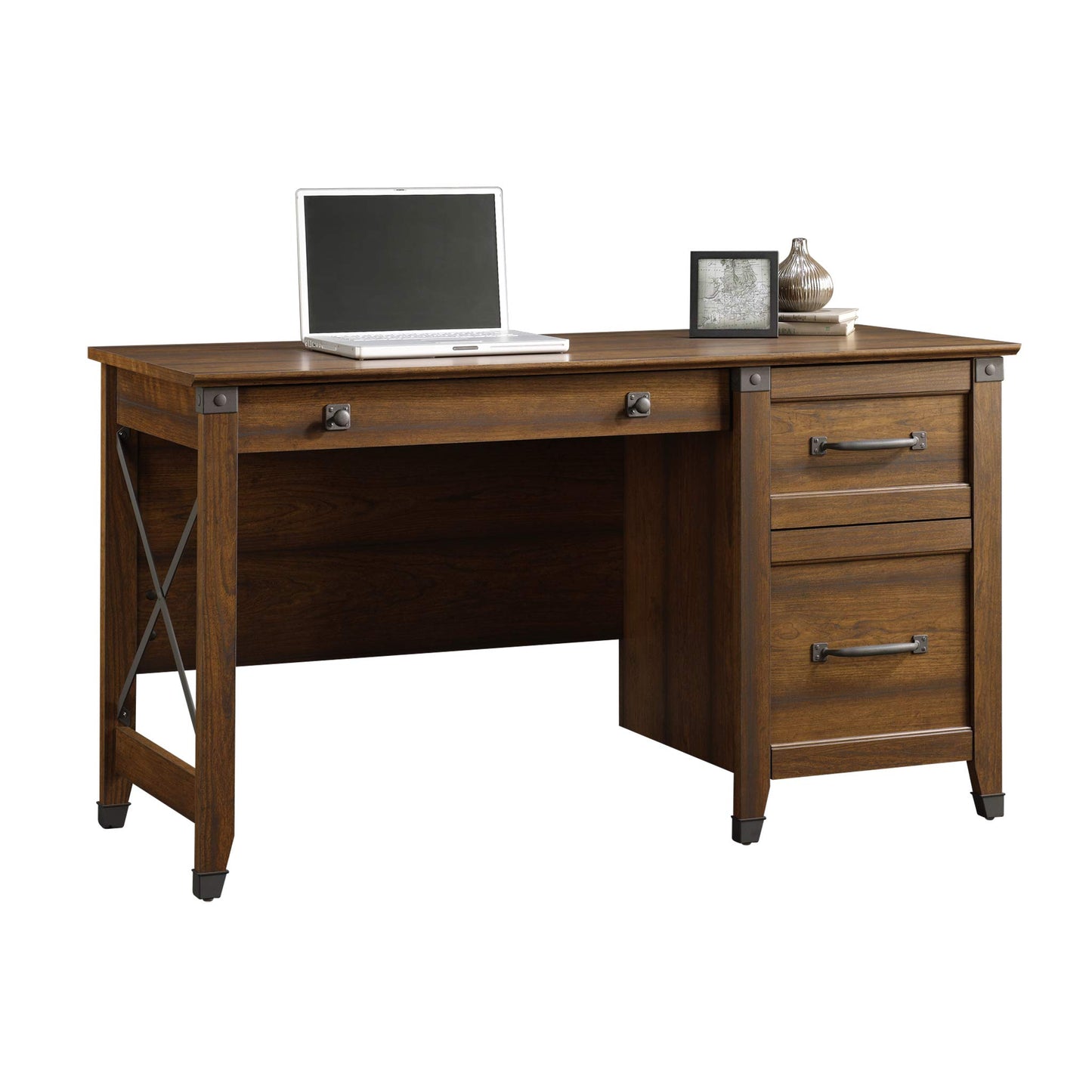 Sauder Carson Forge Vintage Rustic Computer Desk for Home Office with Drawers, in Washington Cherry; L: 53.19" x W: 22.64" x H: 29.80"
