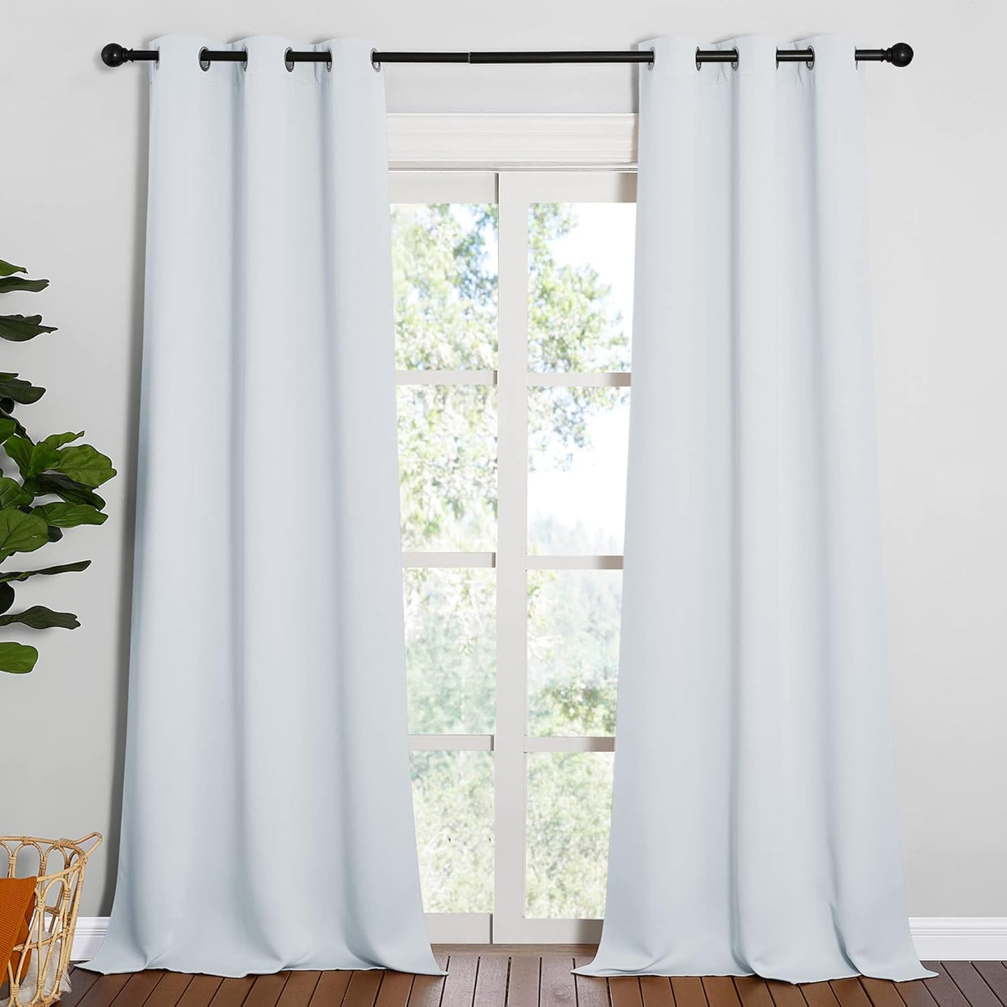 NICETOWN Room Darkening Curtains - Thermal Insulated Grommet Drapes for Living Room | 2 Panels, 42" x 95", Greyish White