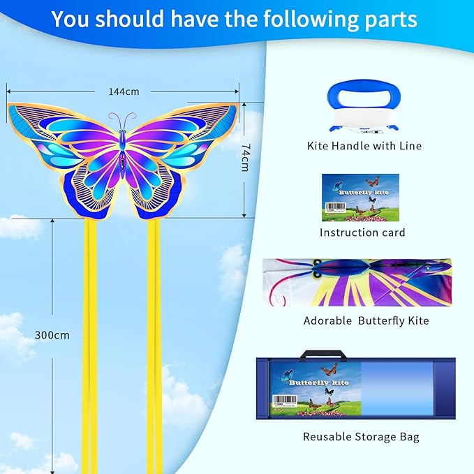 Xida Butterfly Kite for Kids & Adults, Easy to Fly, Ages 4-8, Large Kite with 300ft Handle, Perfect for Beach Trips