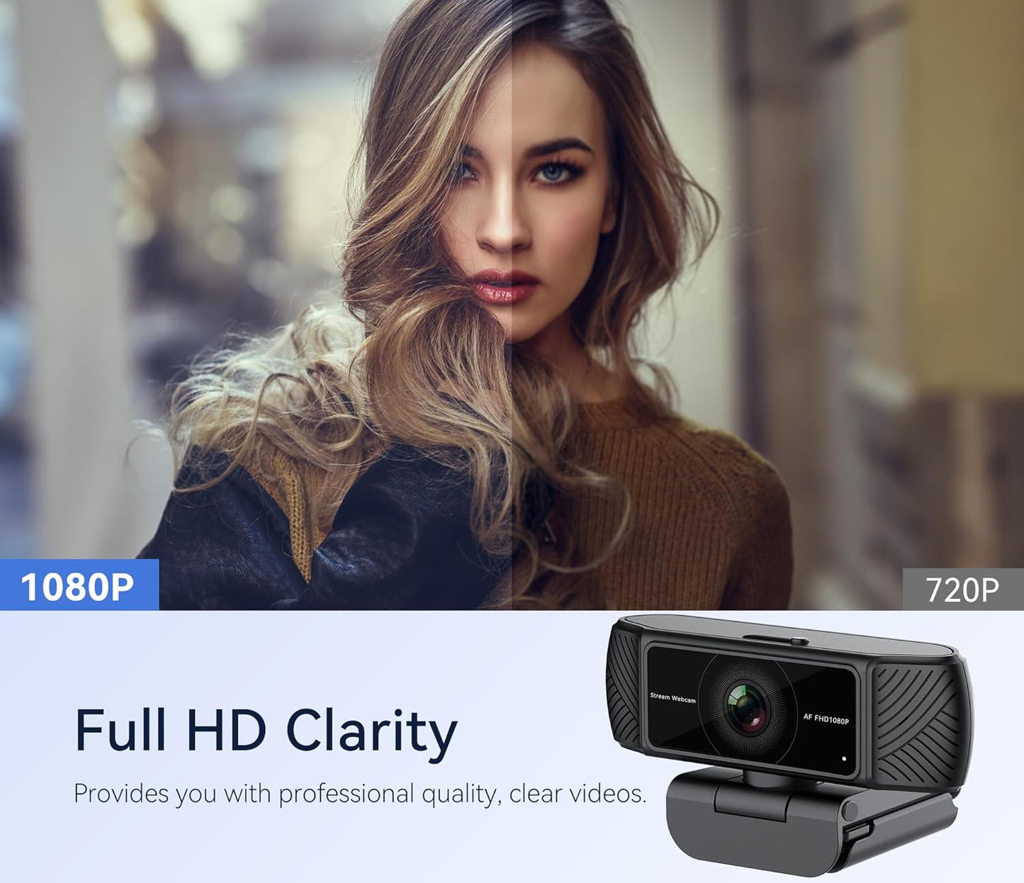 Amdony 1080P Streaming Webcam for PC - HD Webcam with Microphone, Privacy Cover, AutoFocus, Noise Cancellation, Auto
