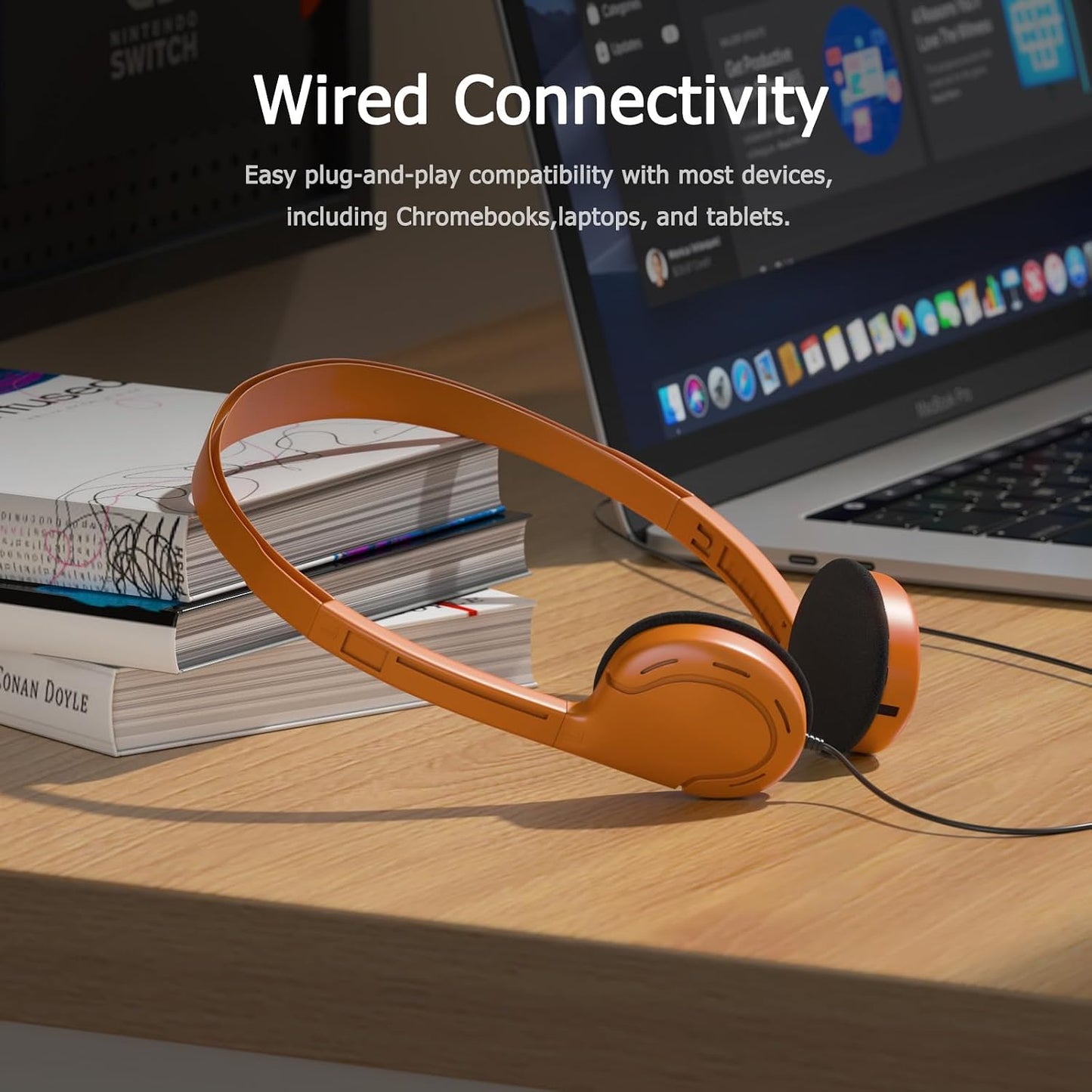 3 Pack 3.5mm 4ft 3 Bulk Headphones for School, Classroom, Students - On Ear with Jack, Tangle Free Cable, Colors