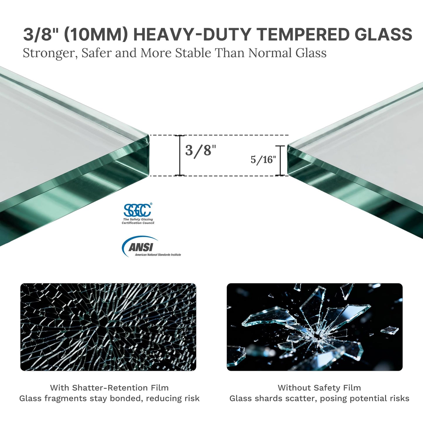 Frameless Double Sliding Shower Door, 44-48" W x 76" H, 3/8" (10mm) SGCC Certified Clear Tempered Glass, Width Adjustable, Double Towel Bars, Square Guide Bar, Stainless Steel Hardware, Chrome