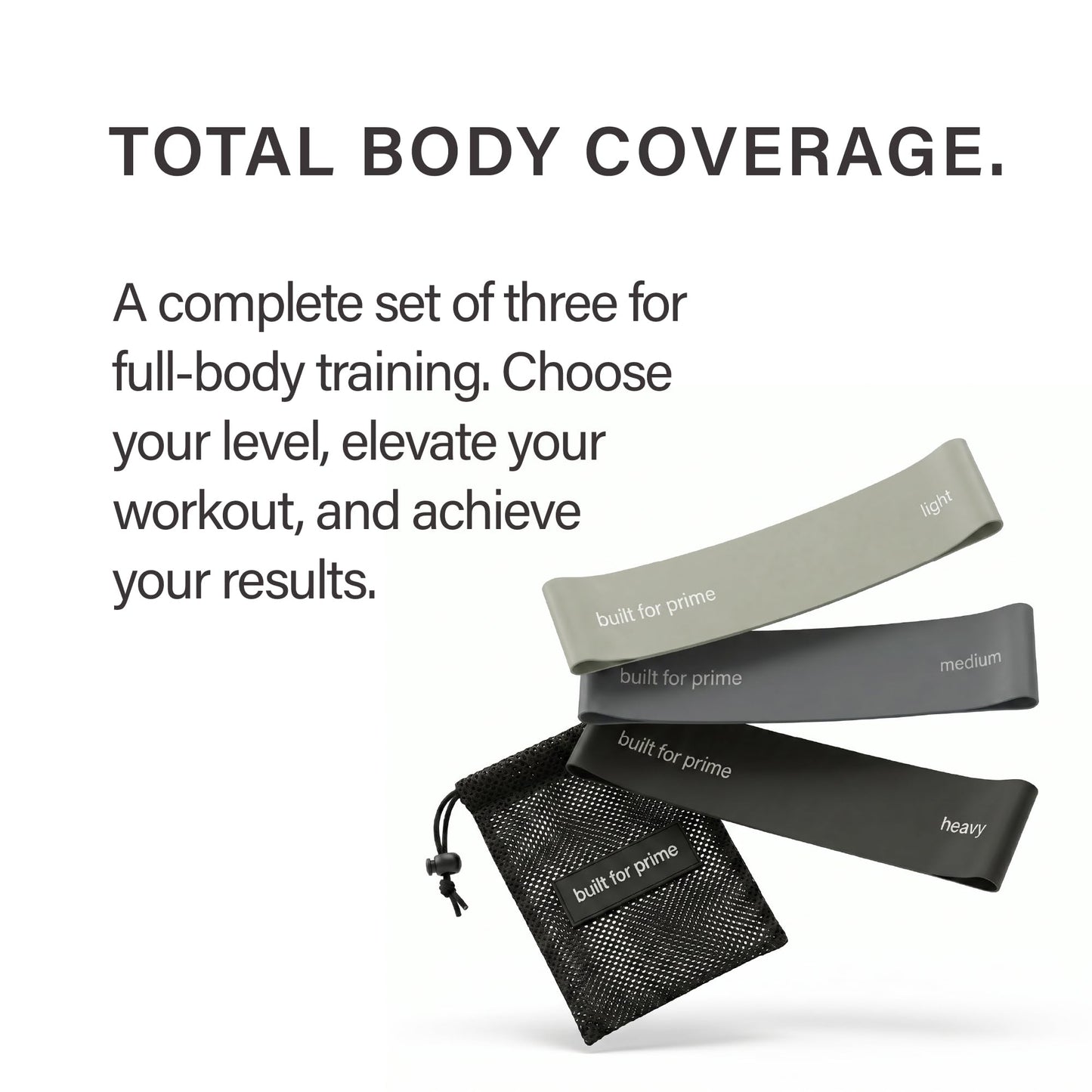 Built For Prime Mini Resistance Bands (Set of 3) – Premium Exercise Bands for Strength Training & Activation – Silverstone, Slate, and Carbon
