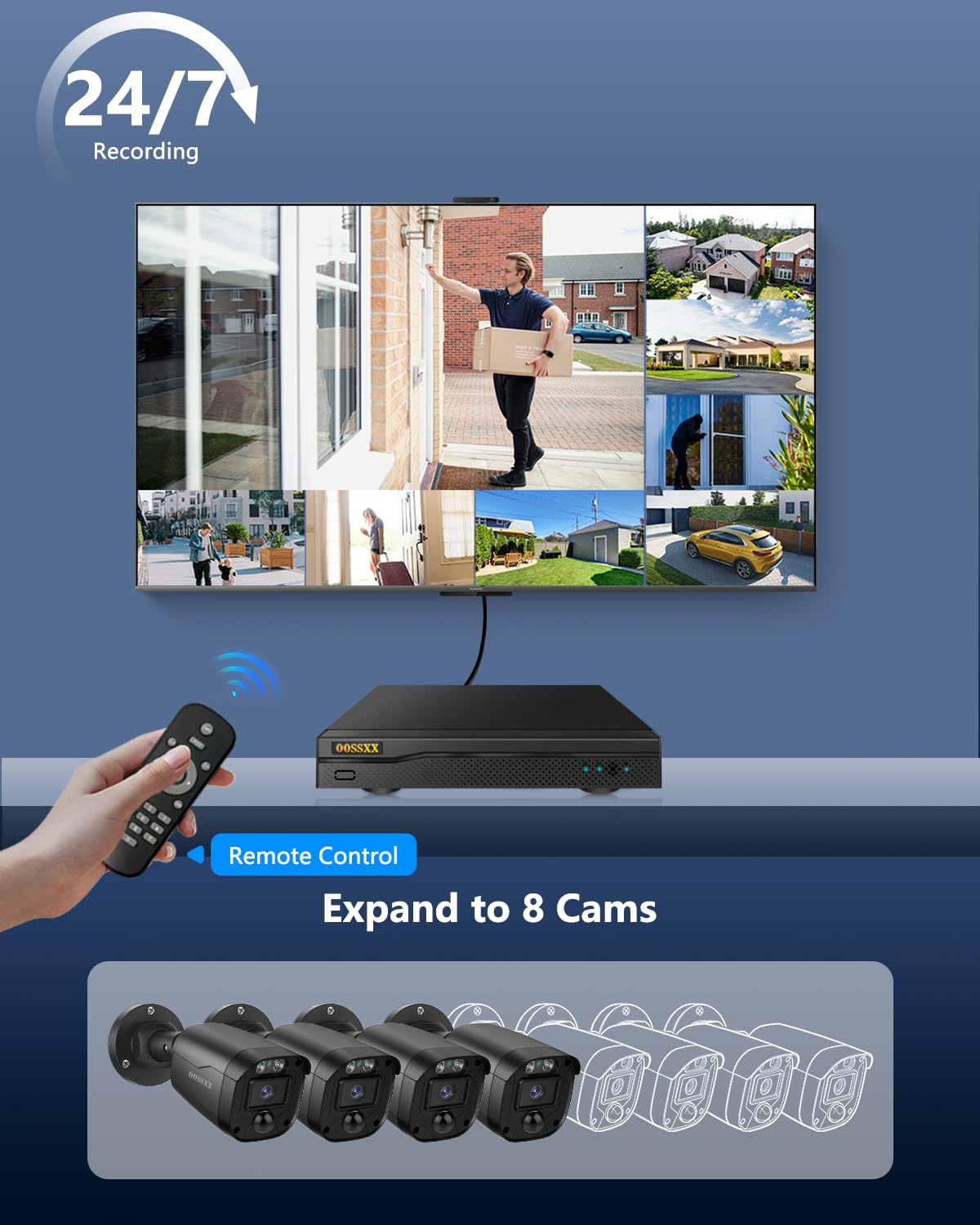 3K 5MP Wired CCTV Security Camera System with 122° Ultra Wide Angle, 4CH DVR with Monitor, 4X IP66 Indoor Outdoor Cameras, 65ft IR Night Vision, Free App, No Subscription Fee, Remote Access