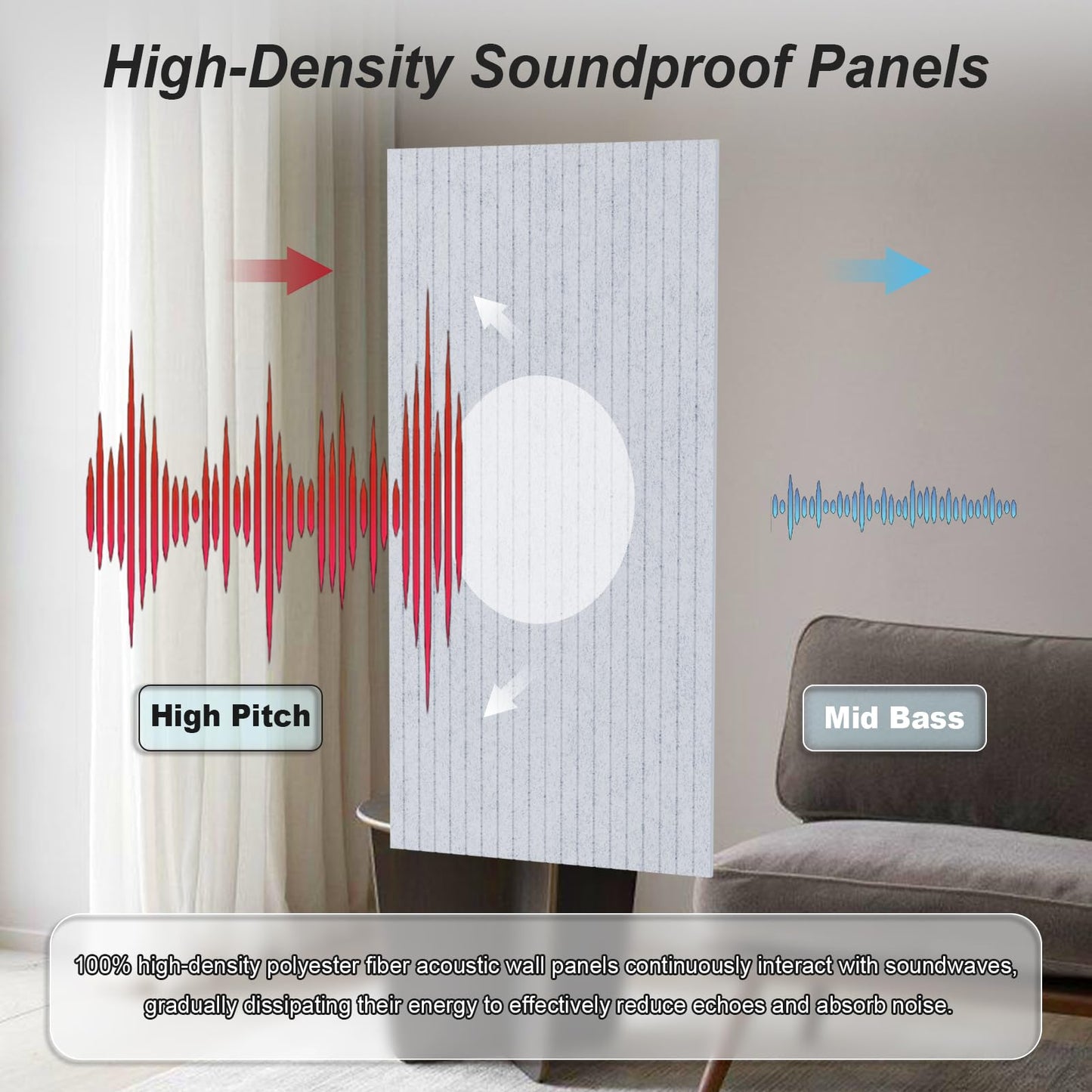 10 Pack Large Acoustic Panels, 48 x 24 Inch High Density Soundproof Panel for Walls, Self-Adhesive Sound Proof Panels for Recording Studio, Home, Office, Theater(Grey)