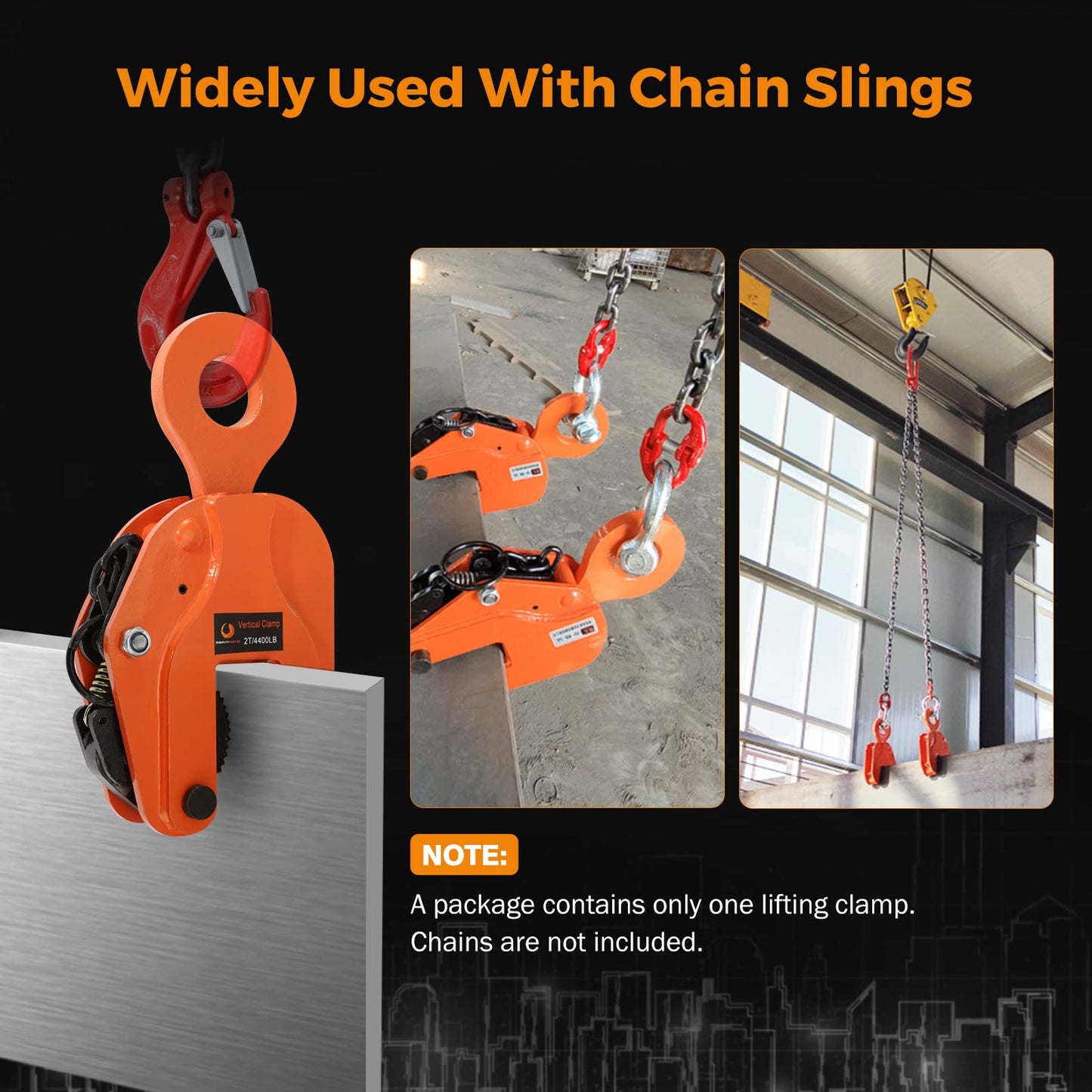 BEAMNOVA 2 Ton 4400 lbs Vertical Plate Lifting Clamp Sheet Metal Lifting Clamp Metal Steel Plate Lifting Clamps Lifters Heavy Duty Orange