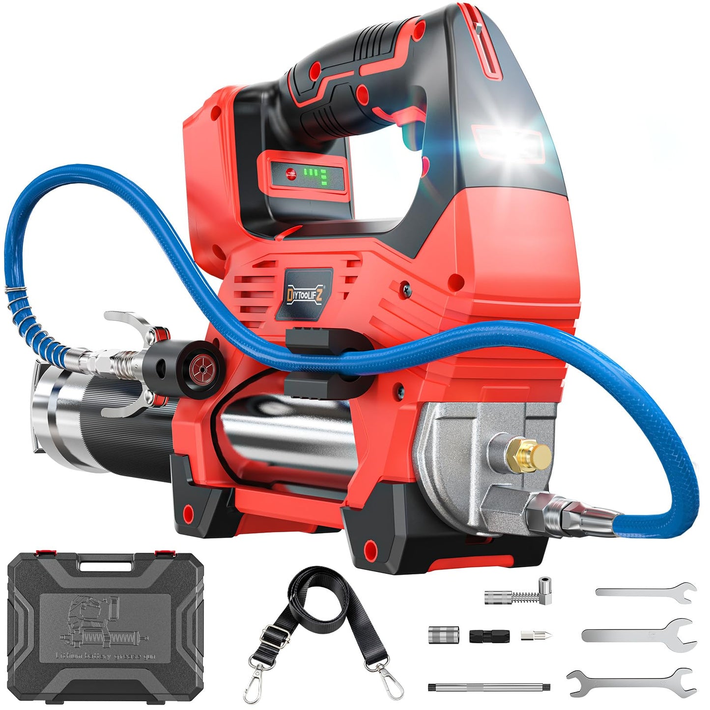 DIYtoolifz Cordless Grease Gun Compatible with Milwaukee 18V Battery, 12000PSI High Pressure, 3-Speed&Brushless Motor, 9oz/min Flow, 2-in-1 for Cartridge/Bulk Grease, 39.4”Hose&4 Couplers(Tool Only)