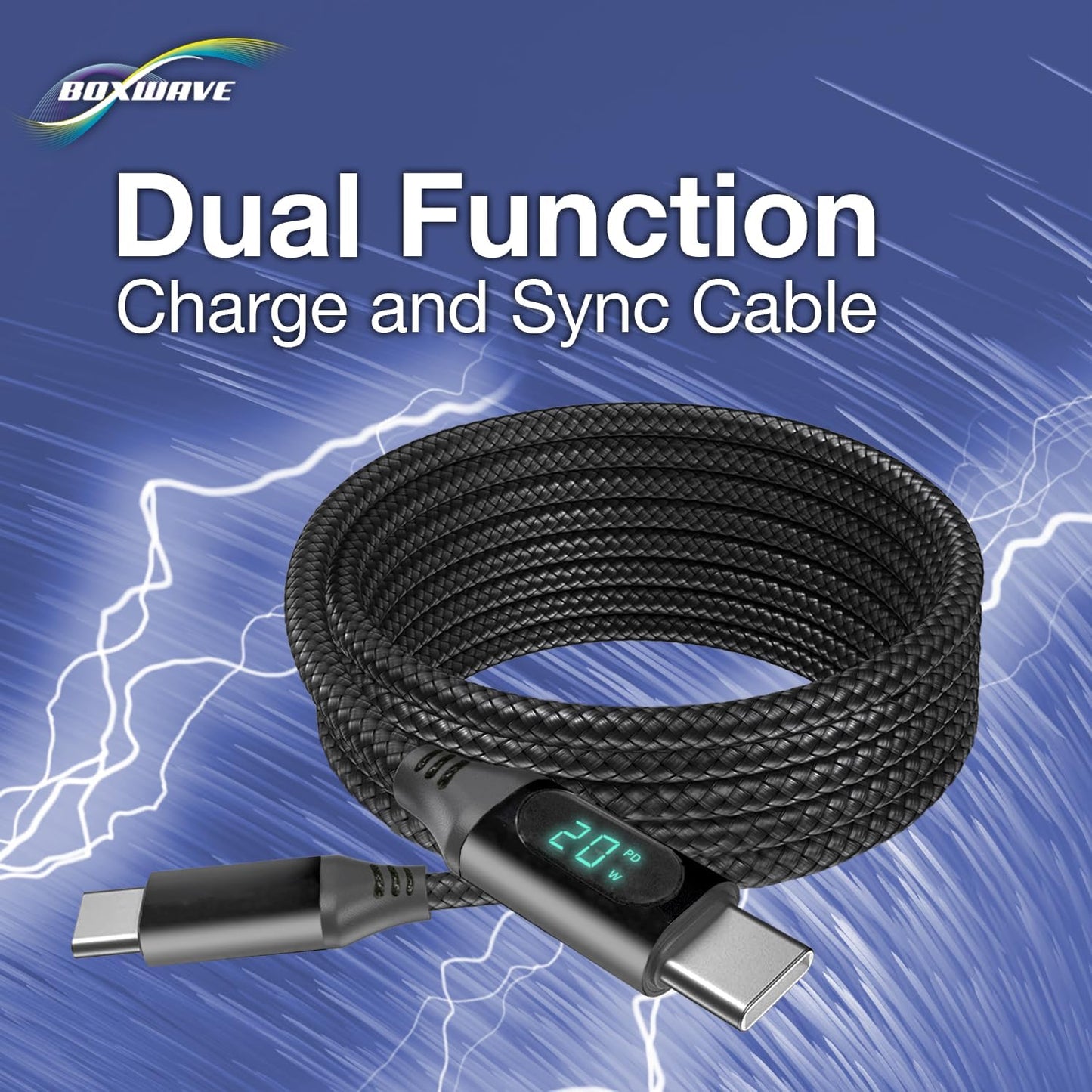 BoxWave TIMMKOO Q3E MP3 (6ft) (100W), Cable Compatible with Player - PowerDisplay PD Cable - USB-C to USB-C LED Wattage