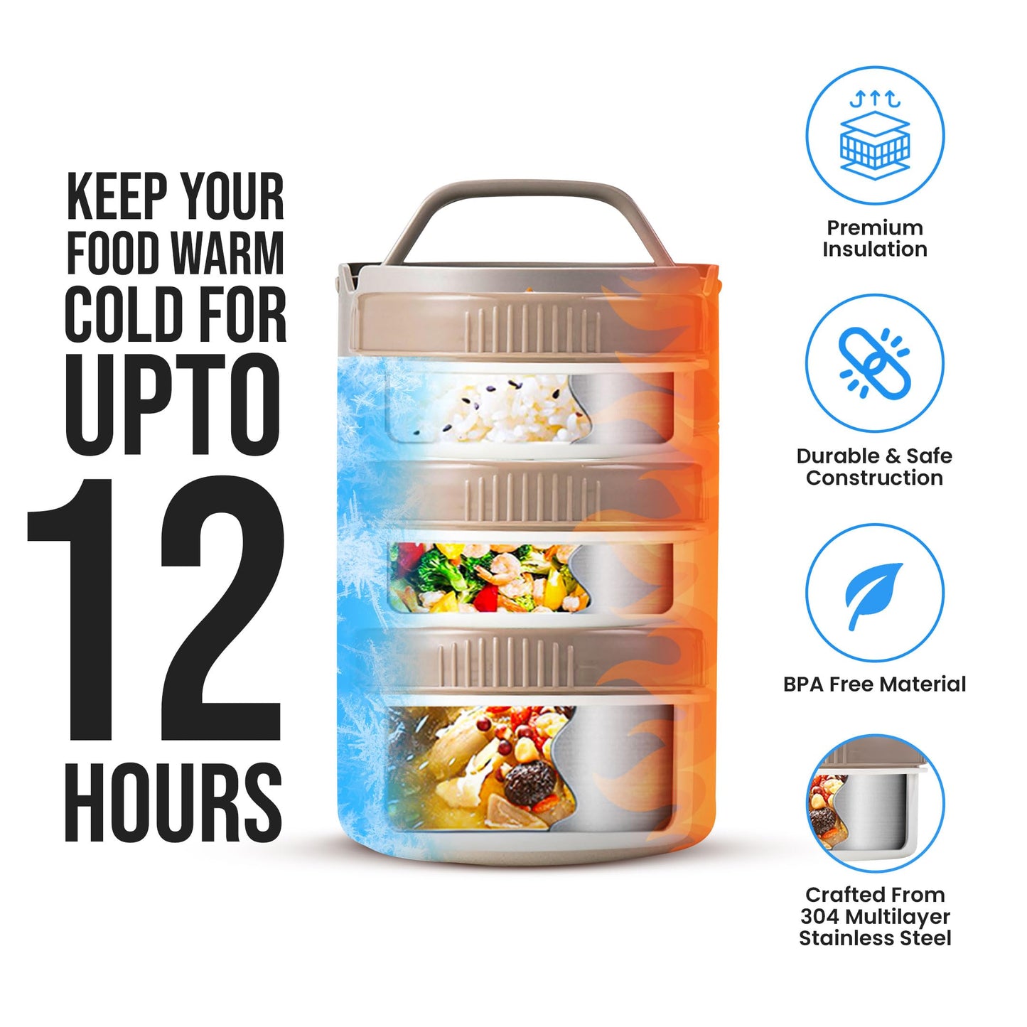 VAYOUS 60oz Insulated Food Jar with Phone Holder Lid –Stainless Steel Lunch box with 3 Compartments – Leak-Proof, Thermal Bento for Adults, Keeps Meals Hot or Cold for Hours