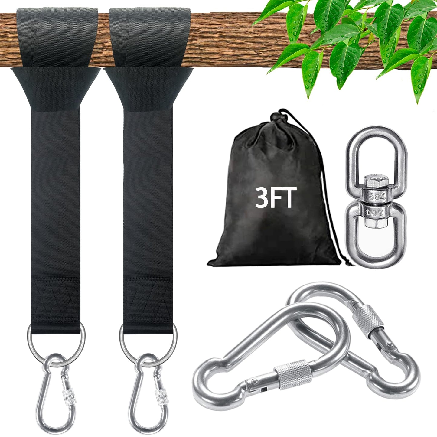 Veriluck Tree Swing Straps Hanging Kit - 3FT/8FT/15FT/20FT/30FT, Strong & Durable - Holds Up to 5000lbs - Adjustable Tree Swing Straps Fit for All Swings, Hammocks, Safer & Easy Installation(3 FT)