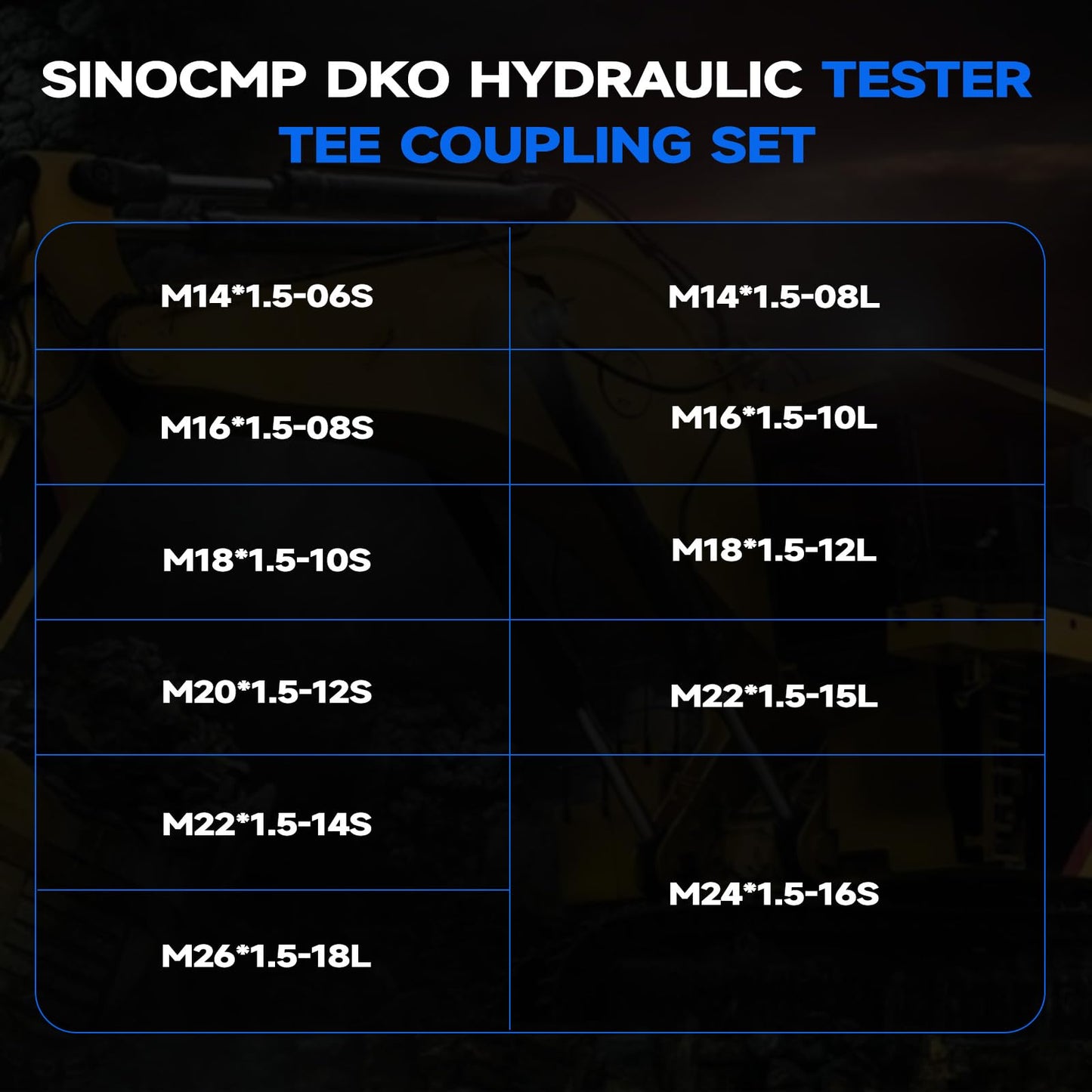 SINOCMP DKO Metric 11-Pack Hydraulic Swivel Run tees DKO Hydraulic Tester Tee Coupling Set for Excavator Construction Machinery Hydraulic System