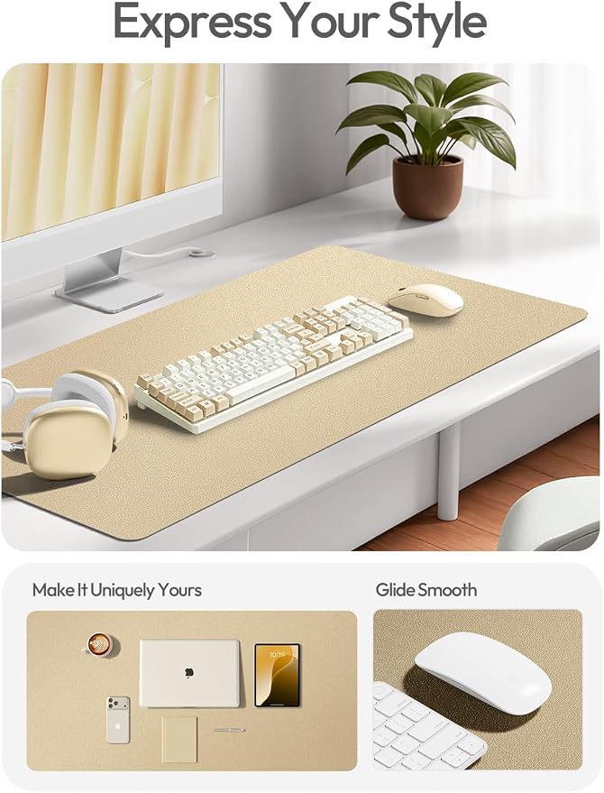 YSAGi Leather Desk Pad Protector, Office Desk Mat, Large Mouse Pad, Non-Slip PU Leather Desk Blotter, Laptop Desk Pad, Waterproof Desk Writing Pad for Office and Home (Gold,47.2" x 23.6")