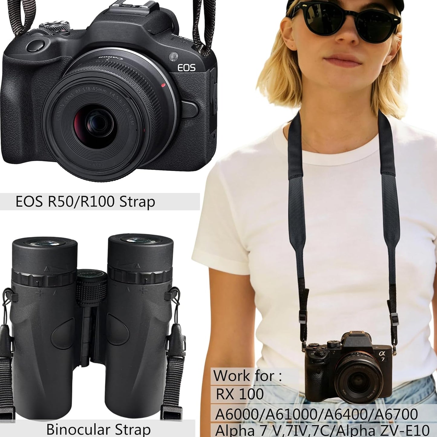 YMTHamaz3 Photographers,Washable,Black,58 Inch Camera Neck Strap Thin,Binocular Strap with Neoprene Padding,Camera