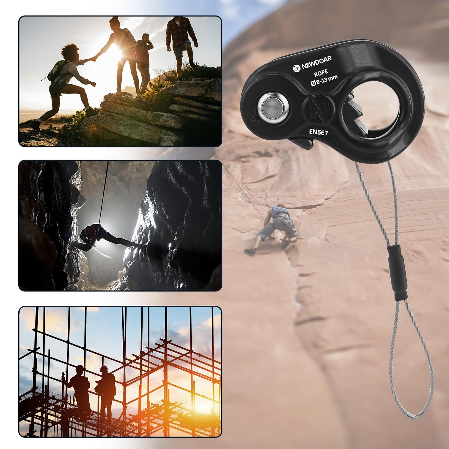 NewDoar Rope Ascender Lightweight Rope Clamp Ascender Riser Adjuster Fits 8-13mm Rope Self-Locking Grip for Rock Climbing,Protection Rescue,Rappelling,Gear Equipment(Black,Serrated Teeth)