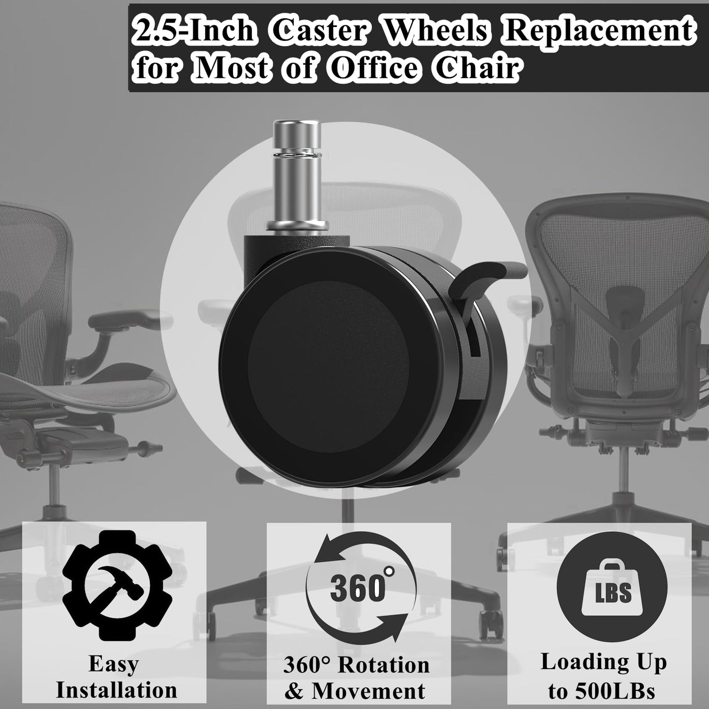 Office Chair Caster Wheels Replacement with Brake, 2.36"(60mm) Casters Replacement for Office Chair or Stool Wheel, Universal Size 11x22mm for Carpet and Hardwood Floors with Brake(Set of 5)