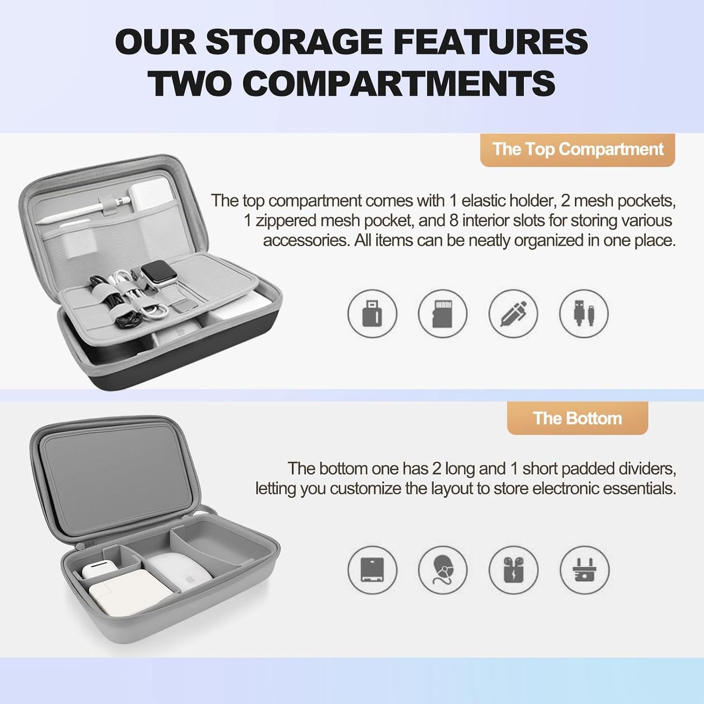 Backpack Hard Travel Electronic Organizer Case for Power Bank Chargers Cables USB Flash Drive SD Card Electronics