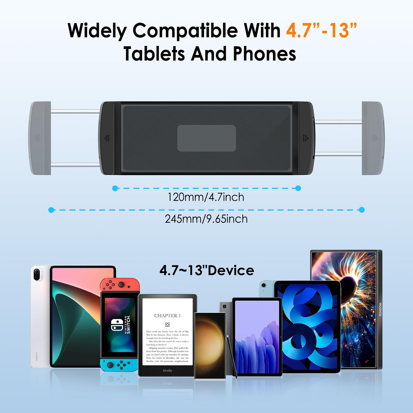 CreaDream Aluminium Tablet Mount Clamp for Spin Bike, Stationary Bicycle, Treadmill, Stroller Indoor Bike, Peloton, Elliptical - Compatible with 4.7-13" Tablet, iPad Pro, Air, Mini, Galaxy Tab