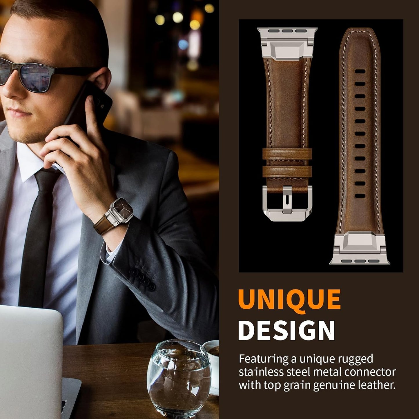 3/2/1 49mm 46mm 45mm 44mm 42mm 11/10/9/8/7/SE/6/5/4/3/2/1, Leather Bands Compatible with Apple Watch Ultra Band Men