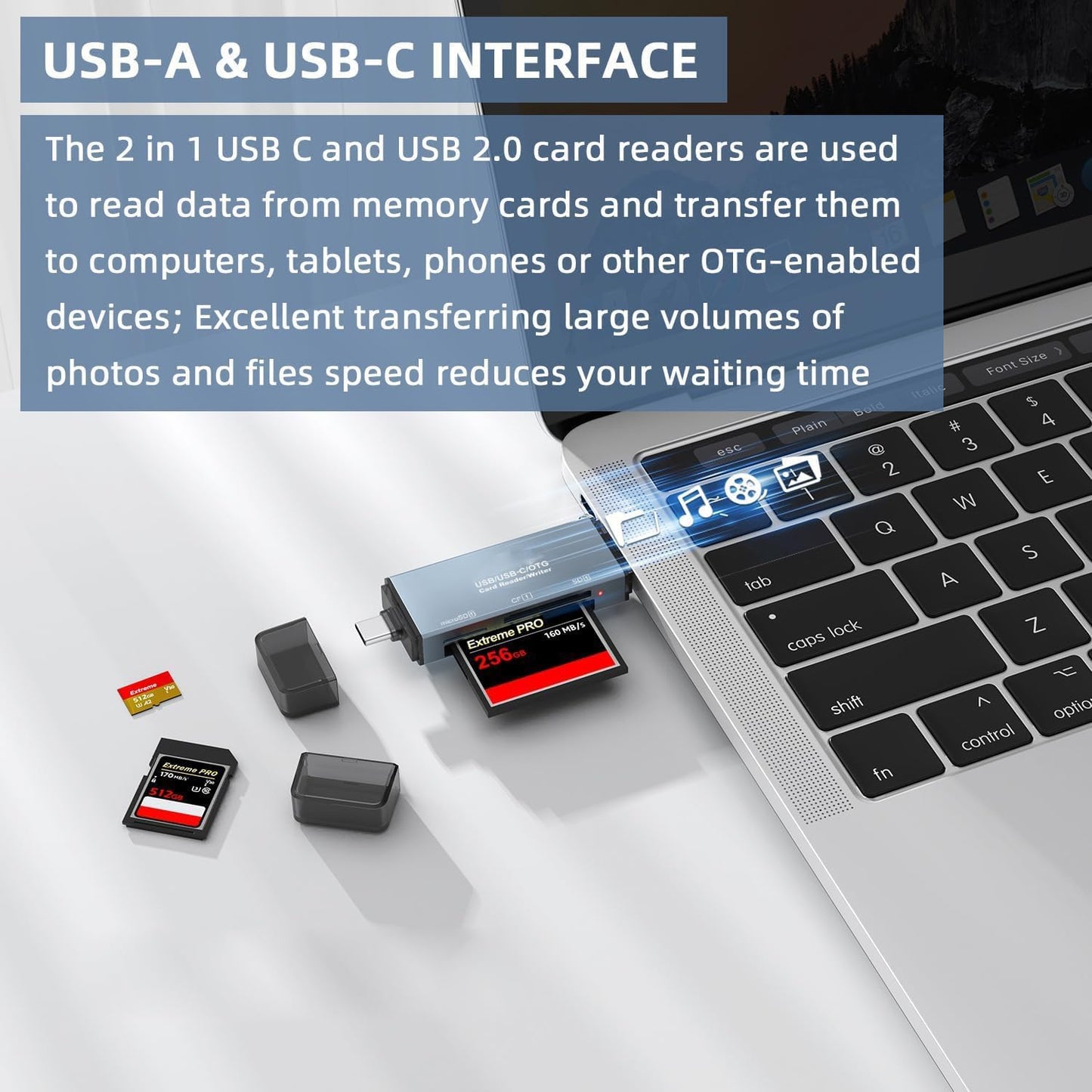 SCSXGO 2.0 SD/SDHC/SDXC/MMC/RS-MMC USB C CF Card Reader,Micro-SD Card Reader USB USB-C to CF/SD/TF Memory Card Adapter