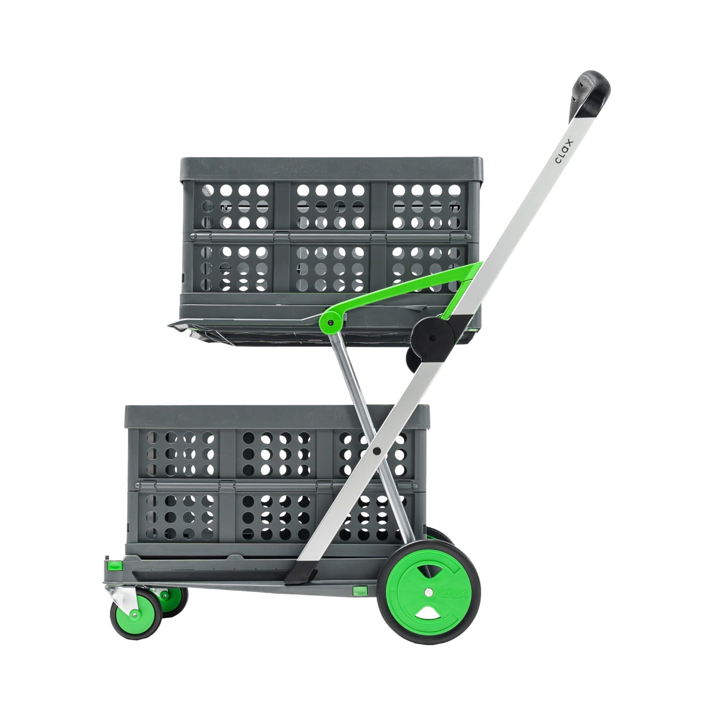 CLAX® The Original | Made in Germany | Multi Use Functional Collapsible Carts | Mobile Folding Trolley | Storage Cart Wagon | Shopping Cart with 2 Storage Crates (Green)