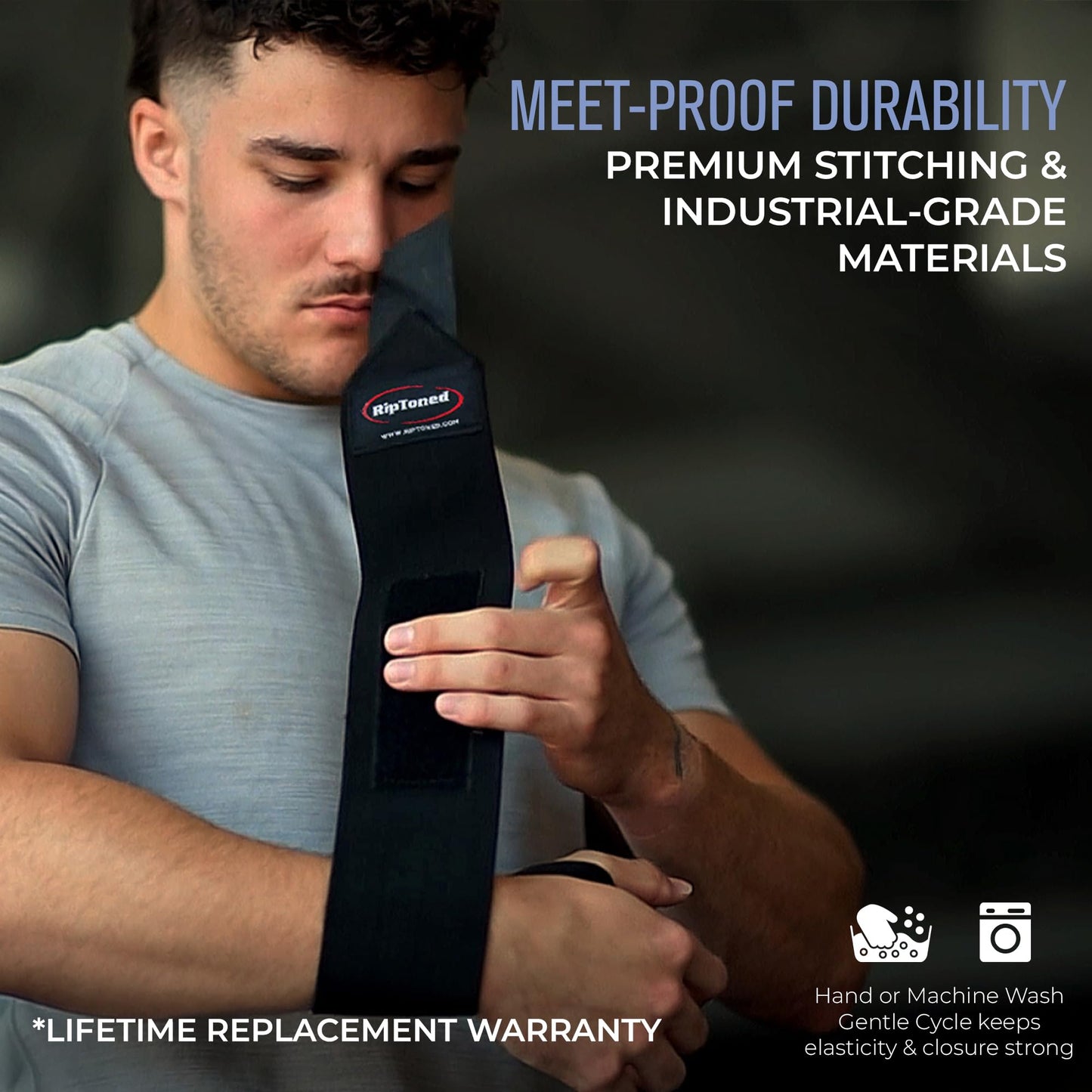 Rip Toned Wrist Wraps for Weightlifting – USPA & USAPL Approved 18" Wrist Straps for Powerlifting – Adjustable, Durable Gym Wraps with Thumb Loop – Quality Support for Men & Women – Black Stiff