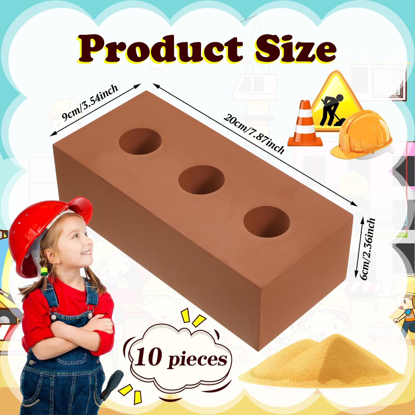 Deekin Foam Brick Building Blocks for Kids Thick Blocks Foam Large Fake Brick Construction Toy for Stacking Construction Gifts, 8 x 4 x 2.4 in(80 Pcs,Circle Holes)