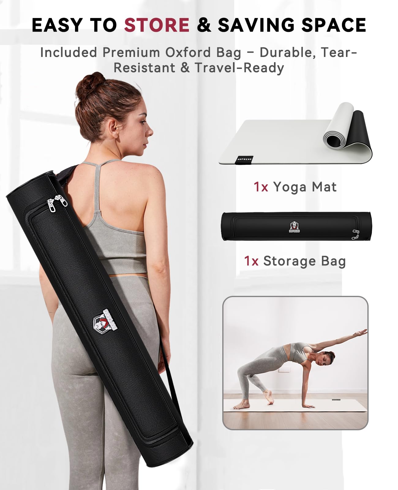HAPBEAR Large Yoga Mat - 72"×30" Double-Sided Rubber Exercise & Workout Mat - Non-Slip Textured Surface - 5mm Thick Cushioned for Joints - Shock-Absorbing for Yoga, Pilates - Bonus Oxford Bag